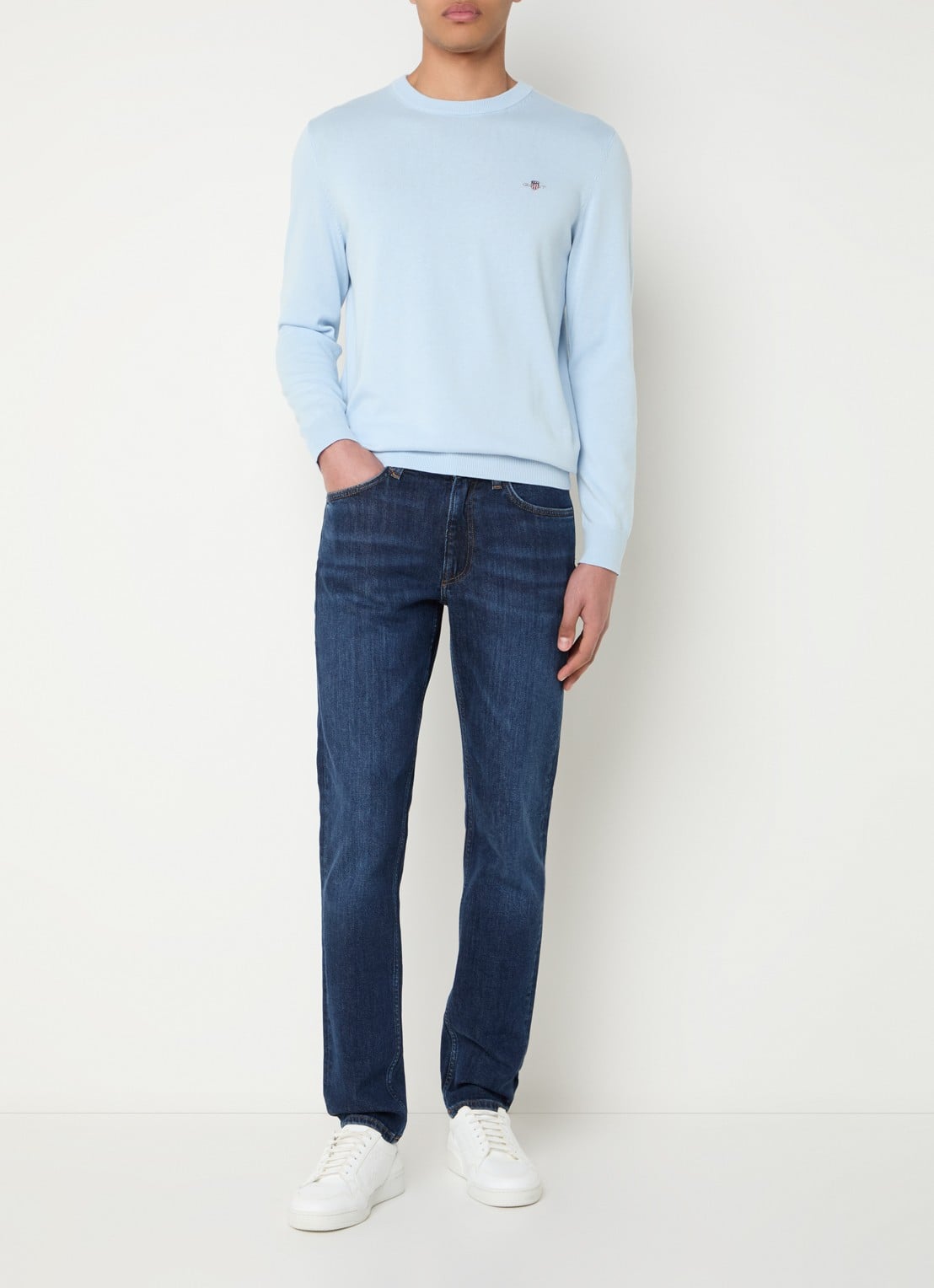 Gant Fijngebreide pullover met logo - voorkant 2 lichtblauw