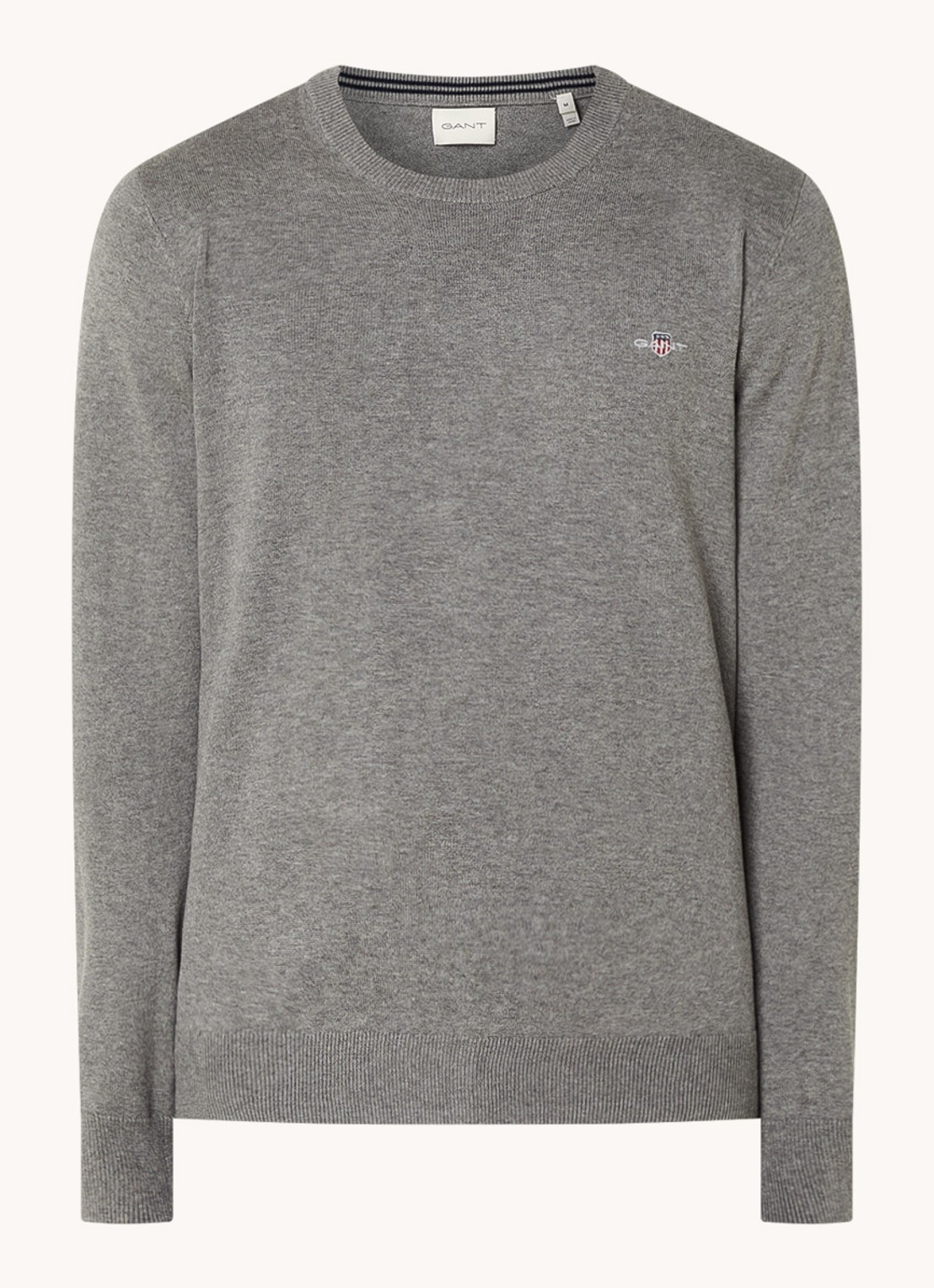 Gant Fijngebreide pullover met logoborduring  - voorkant 2 grijs
