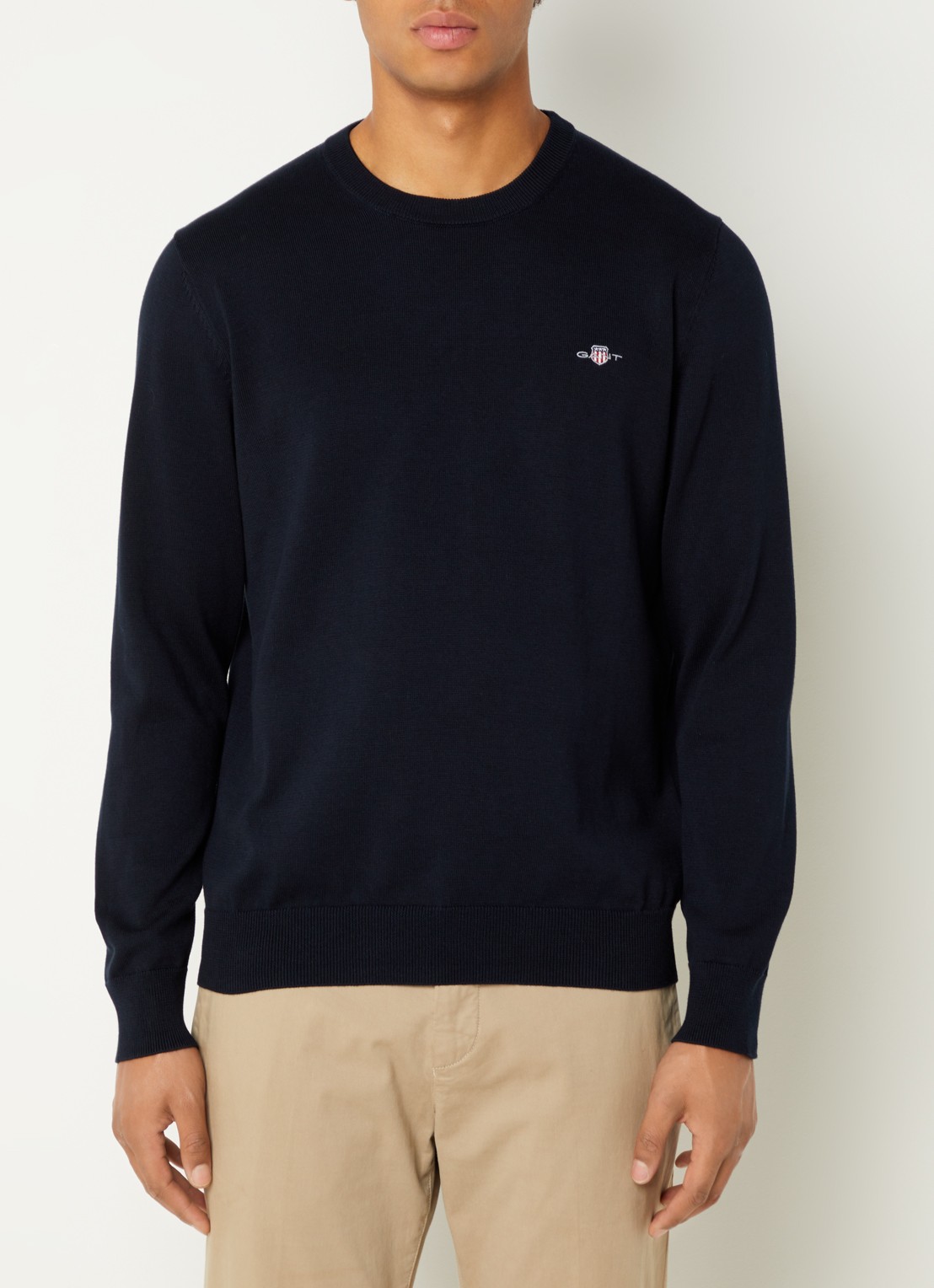 Gant Fijngebreide pullover met logoborduring  - detail 3 donkerblauw