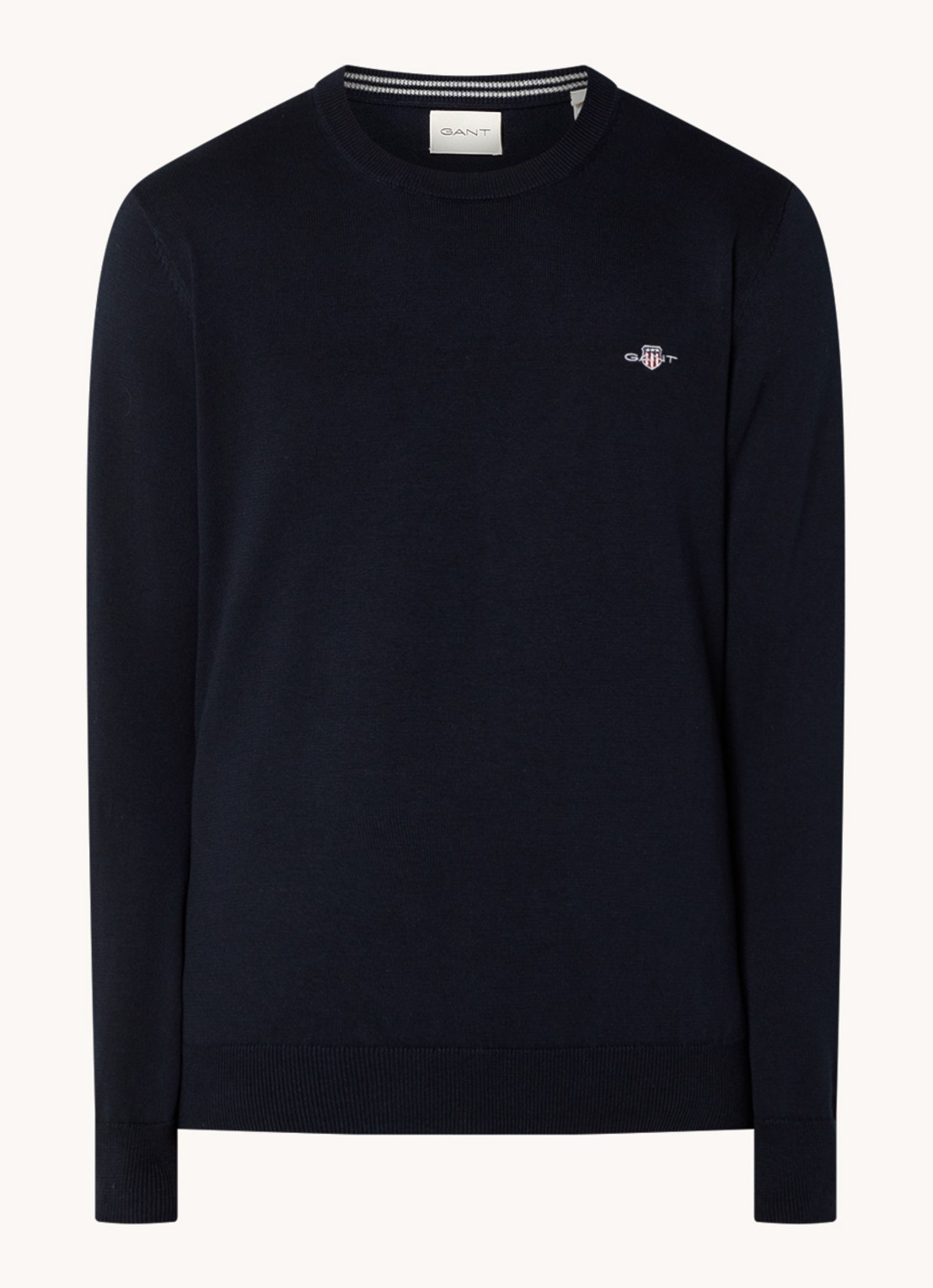 Gant Fijngebreide pullover met logoborduring  - voorkant donkerblauw