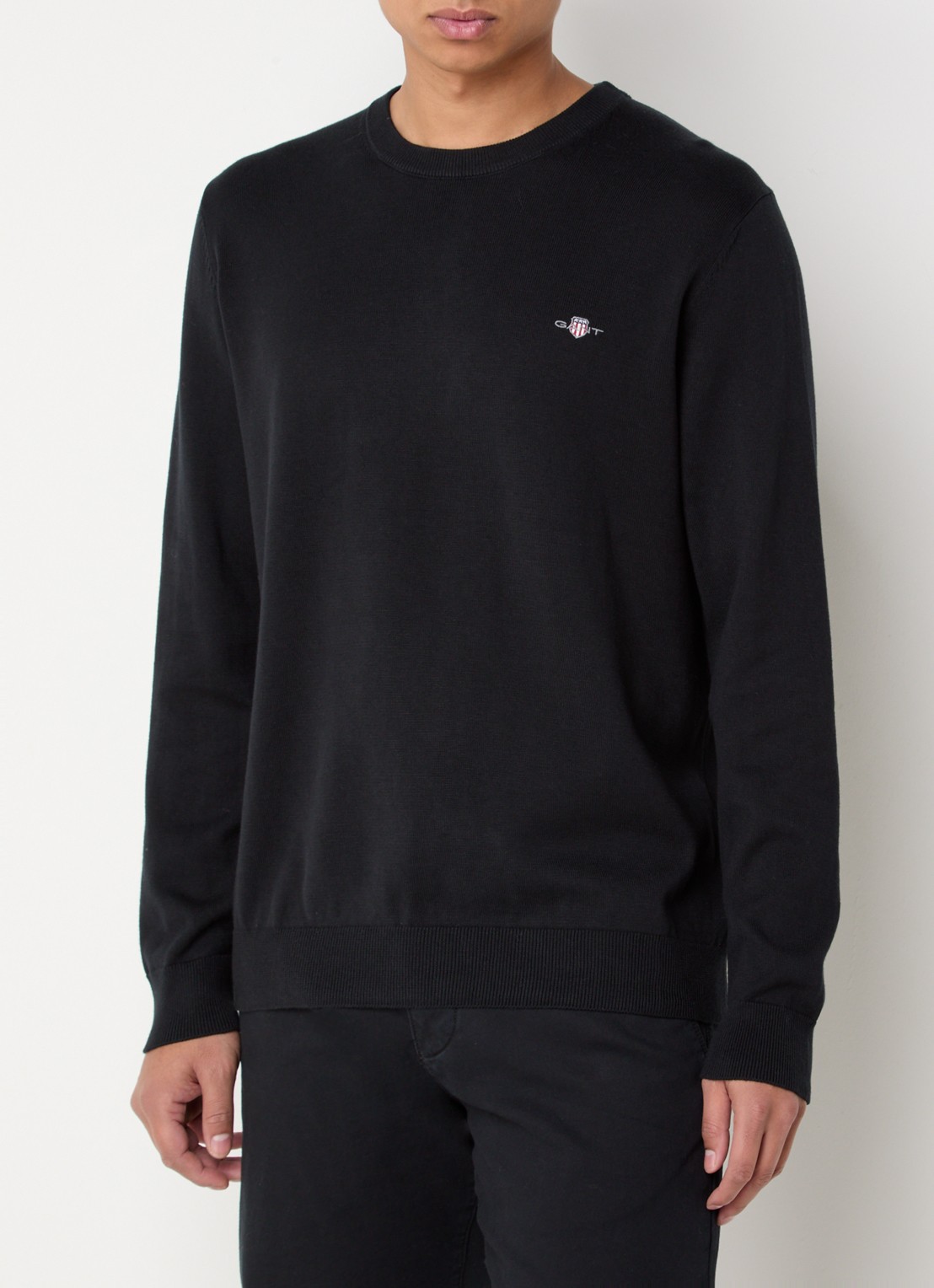 Gant Fijngebreide pullover met logoborduring - detail 4 zwart