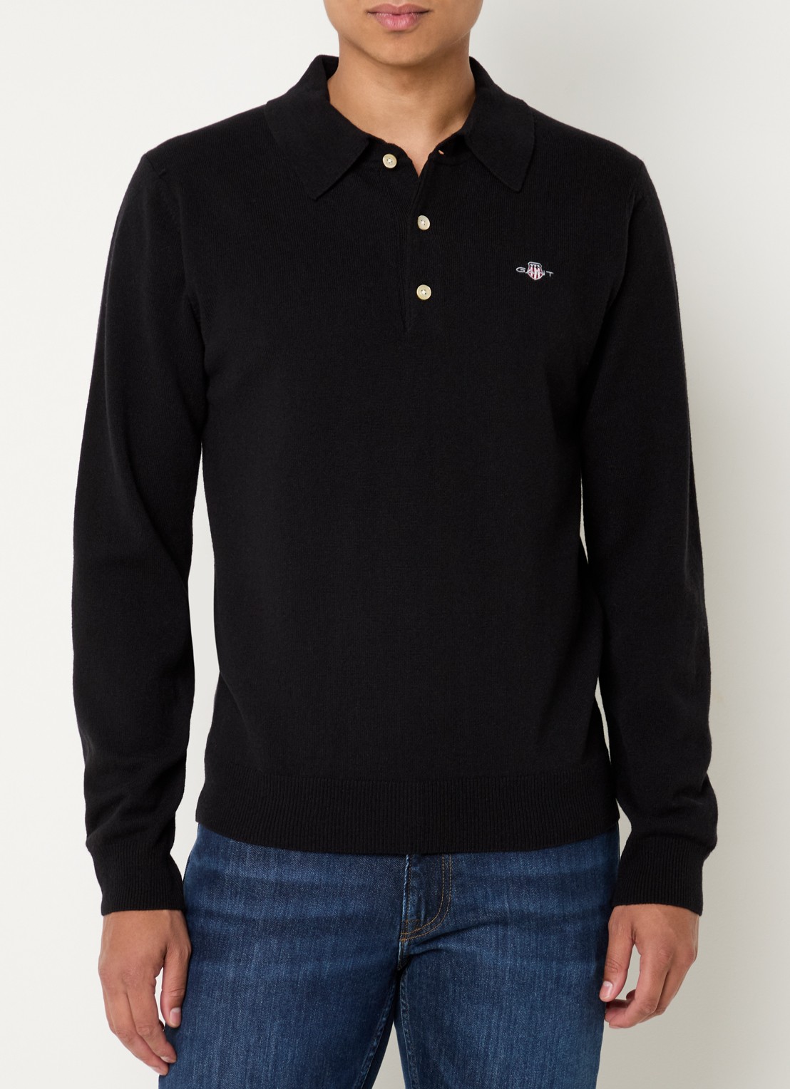 Gant Fijngebreide pullover met polokraag en logoborduring - detail 4 zwart
