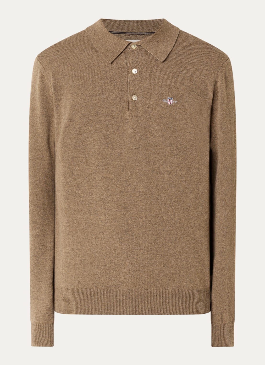 Gant Fijngebreide pullover van lamswol met logoborduring - voorkant bruin