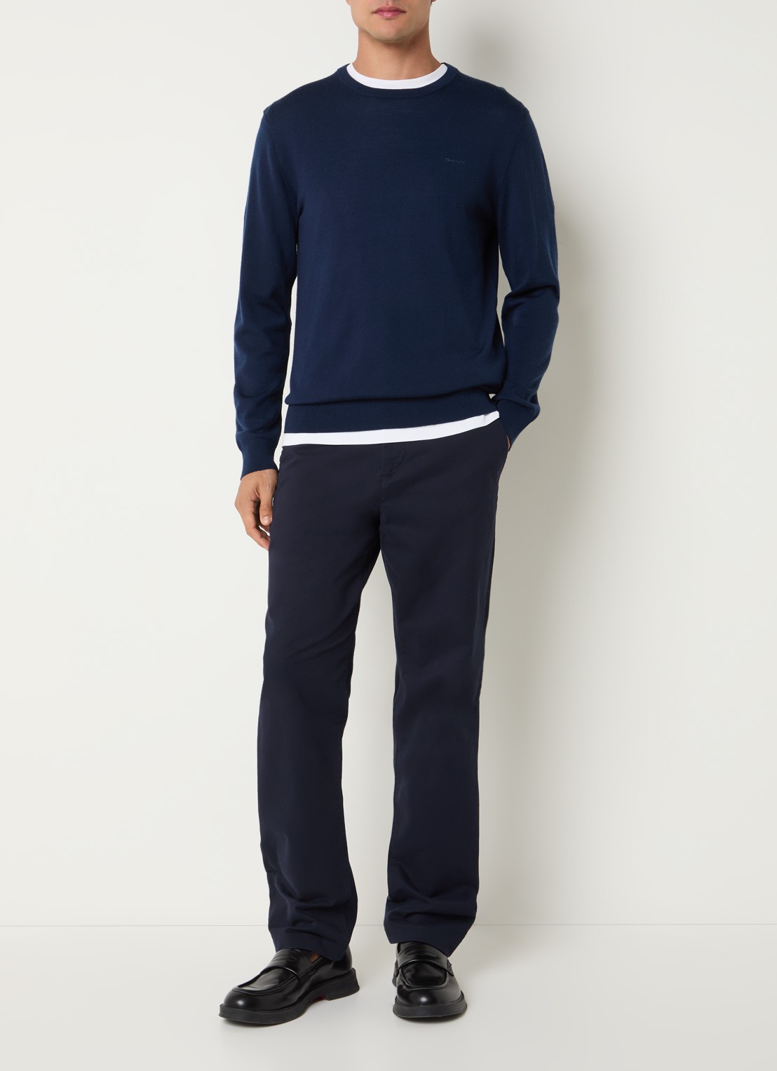 Gant Fijngebreide pullover van merino wol - voorkant 2 donkerblauw