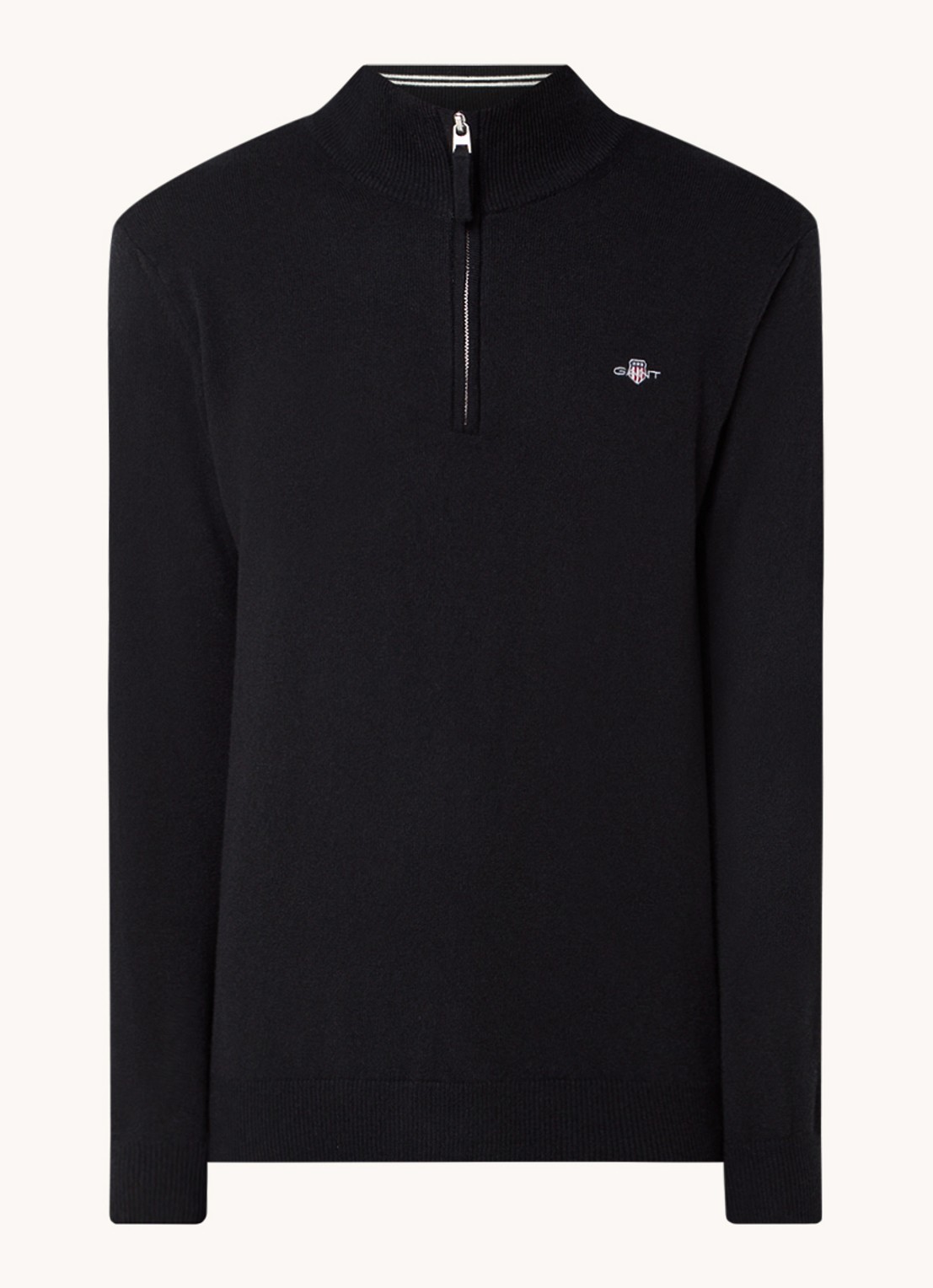 Gant Fijngebreide pullover van wol met halve rits - voorkant 3 zwart