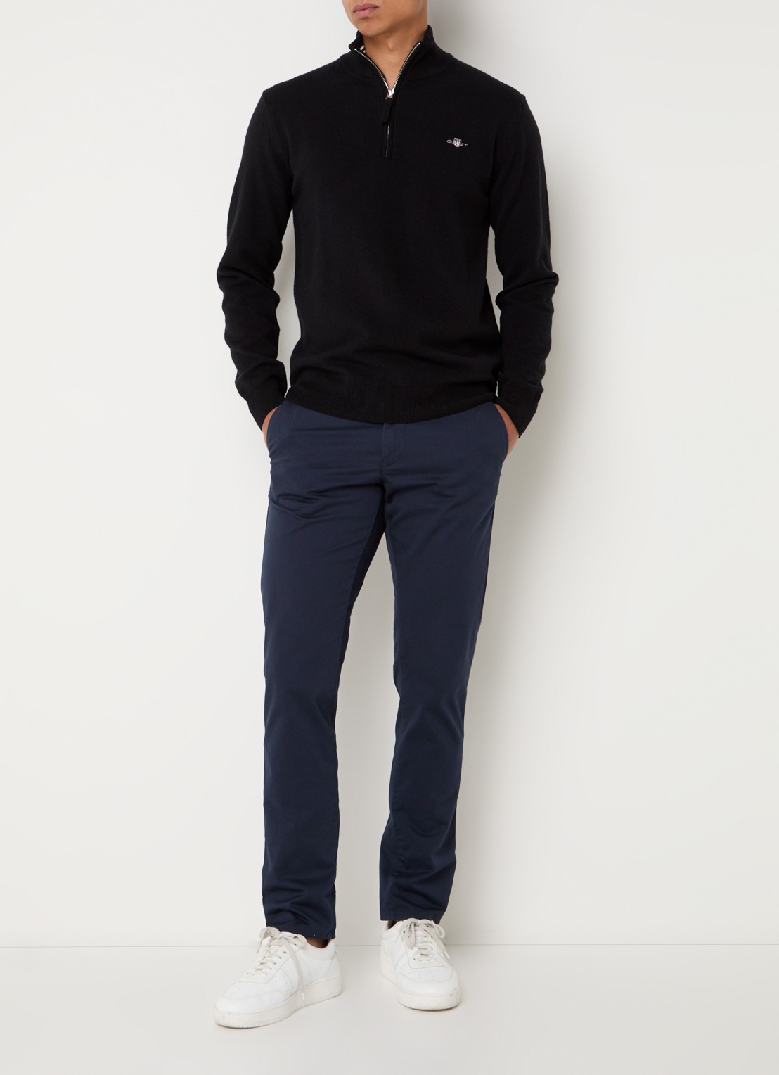 Gant Fijngebreide pullover van wol met halve rits - voorkant 4 zwart