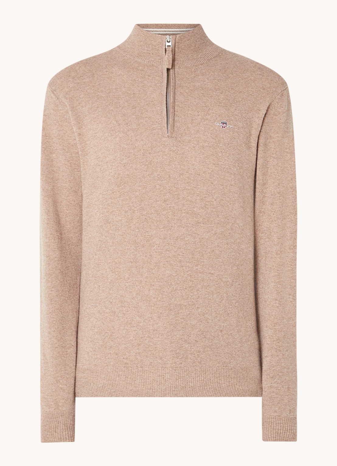 Gant Fijngebreide pullover van wol met halve rits - voorkant 3 zand