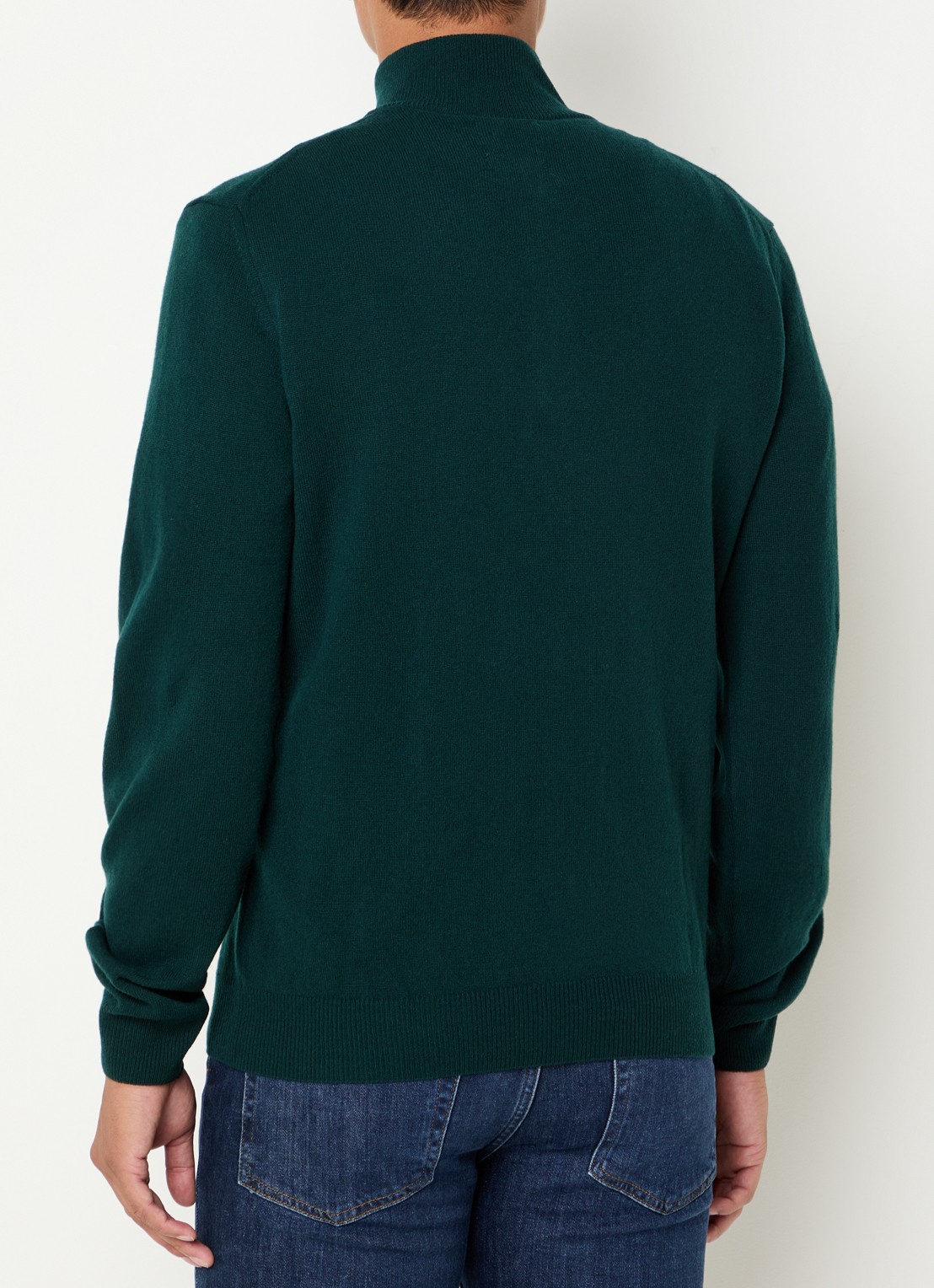 Gant Fijngebreide pullover van wol met halve rits - achterkant 4 donkergroen