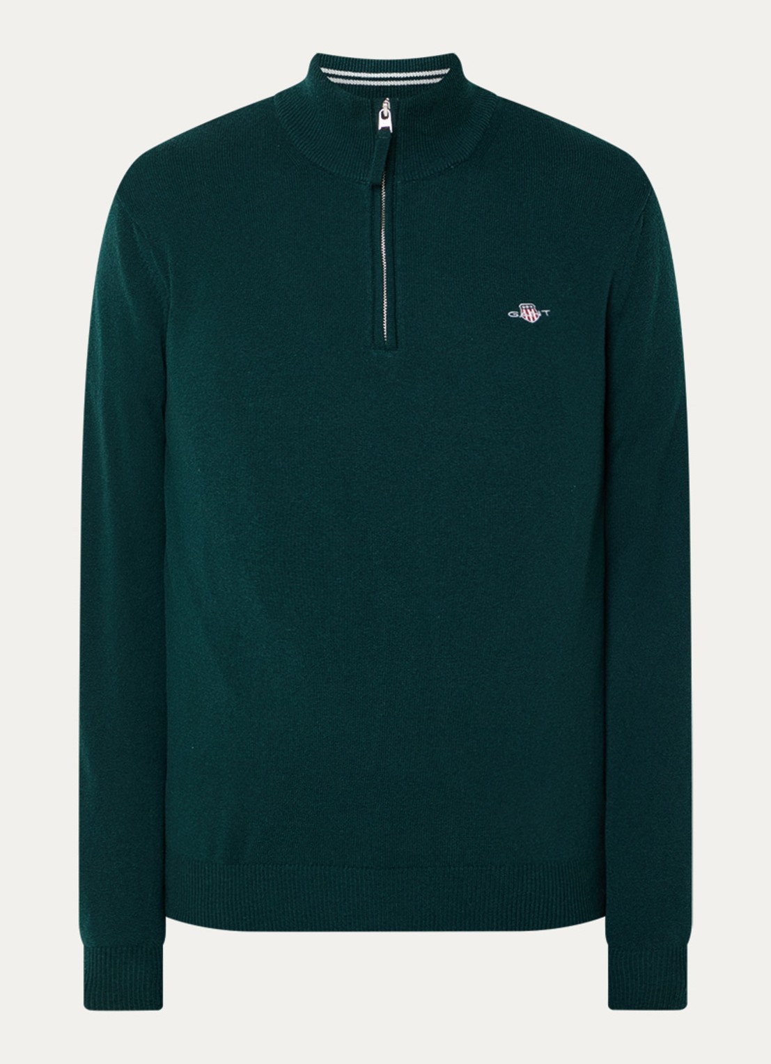 Gant Fijngebreide pullover van wol met halve rits - voorkant donkergroen