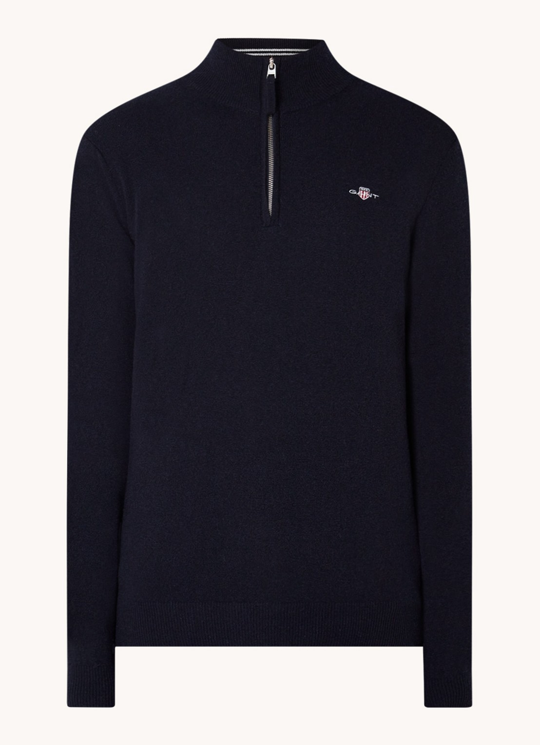 Gant Fijngebreide pullover van wol met halve rits - voorkant 3 blauw