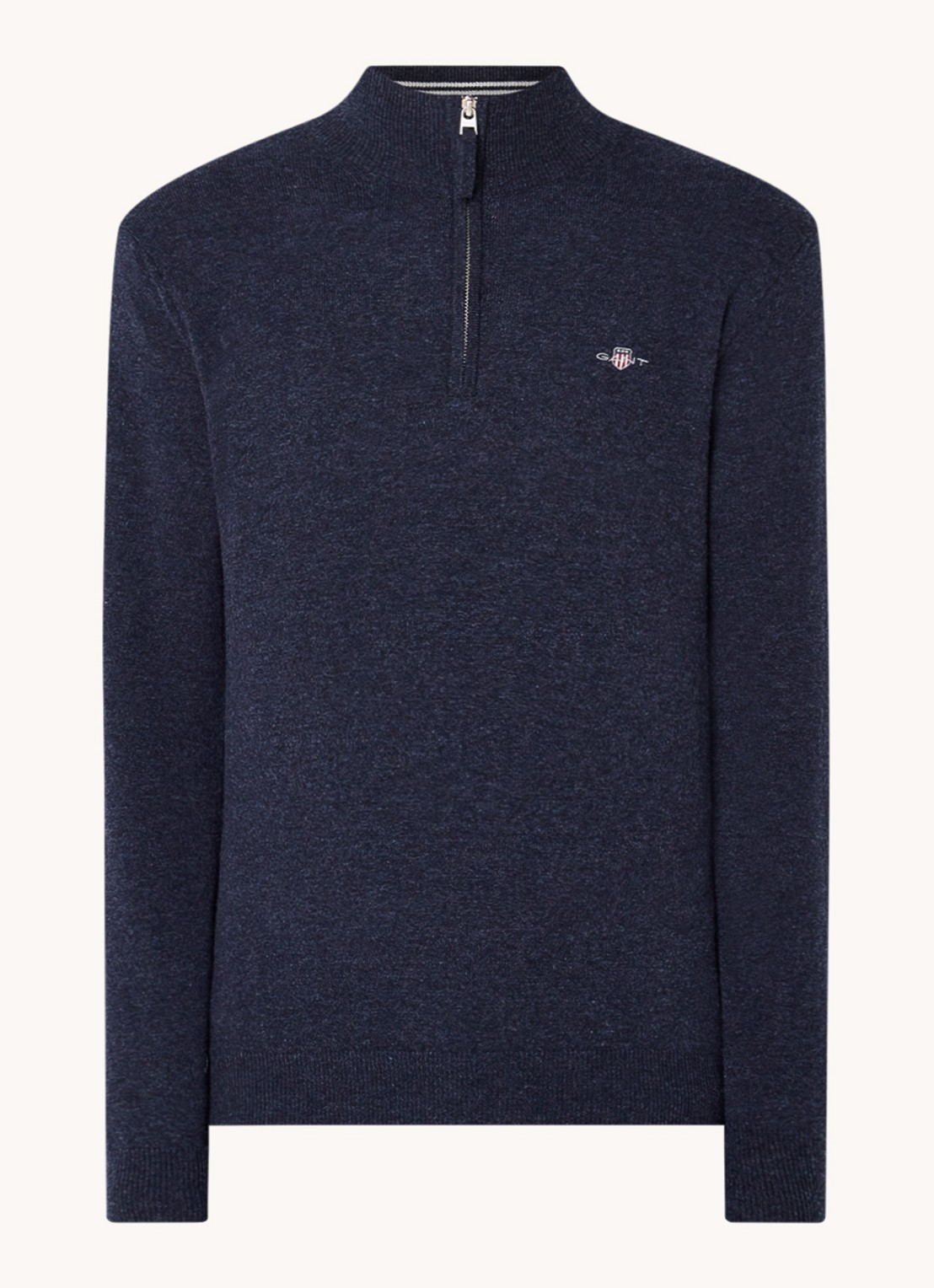 Gant Fijngebreide pullover van wol met halve rits - voorkant indigo