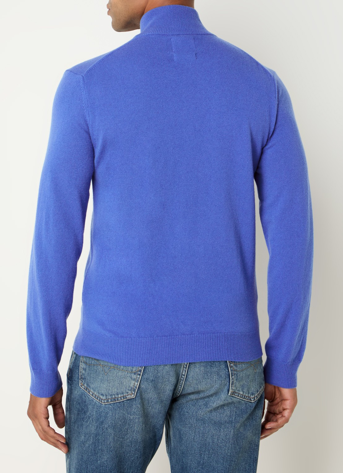 Gant Fijngebreide pullover van wol met halve rits - achterkant 3 royalblauw