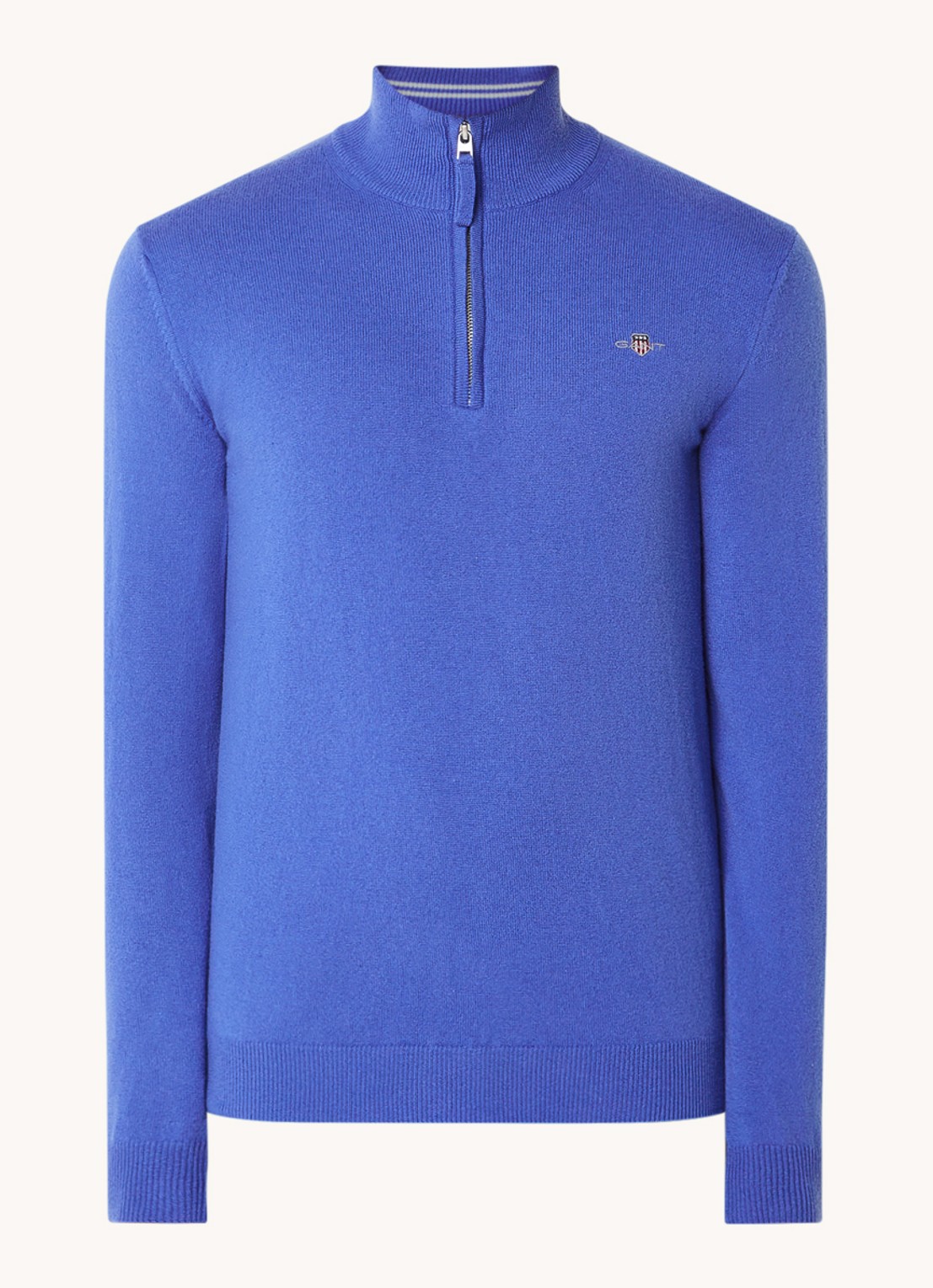 Gant Fijngebreide pullover van wol met halve rits - voorkant royalblauw