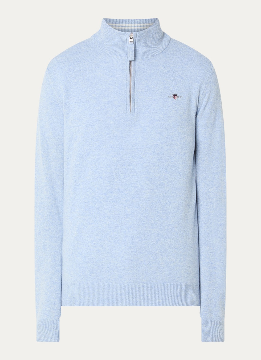 Gant Fijngebreide pullover van wol met halve rits - voorkant 2 lichtblauw