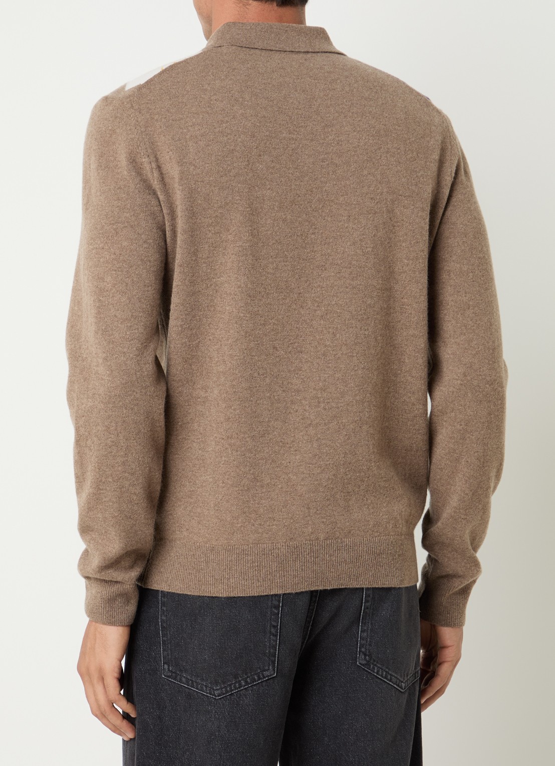 Gant Fijngebreide pullover van wol met kraag - achterkant 2 donkerbeige