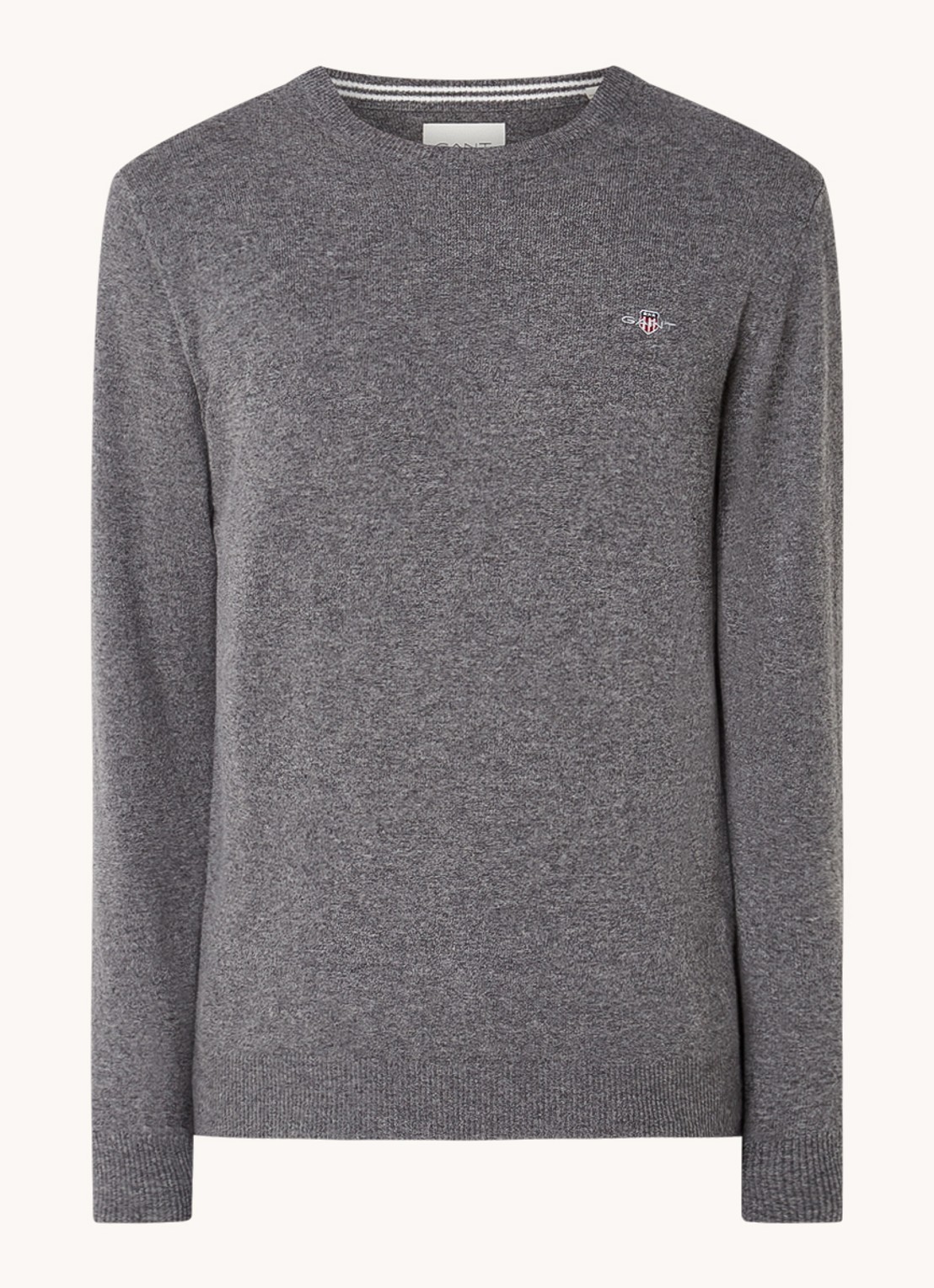 Gant Fijngebreide pullover van wol met logoborduring - voorkant donkergrijs