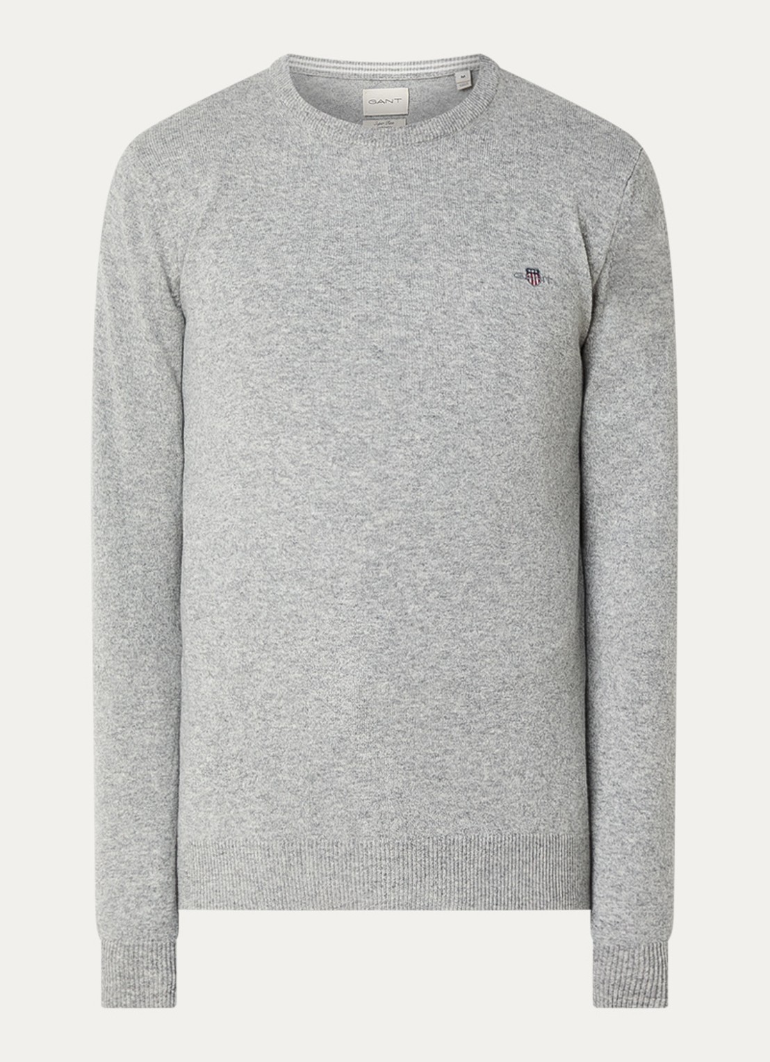 Gant Fijngebreide pullover van wol met logoborduring - voorkant 2 grijsmele