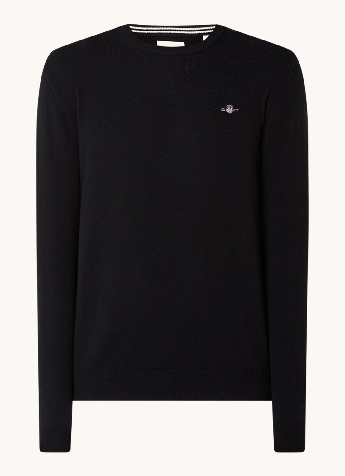 Gant Fijngebreide pullover van wol met logoborduring - voorkant 2 zwart
