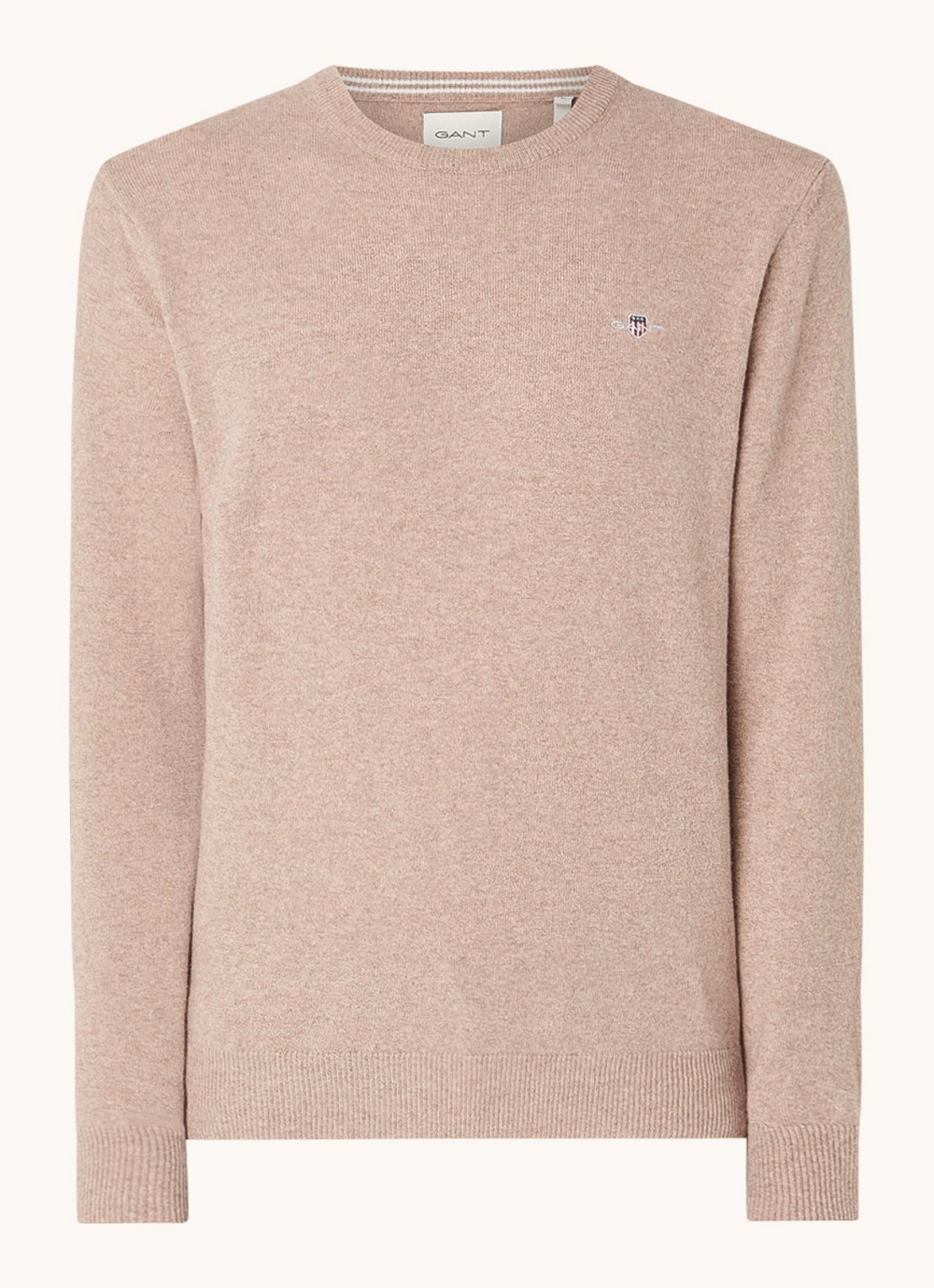 Gant Fijngebreide pullover van wol met logoborduring - voorkant 2 zand