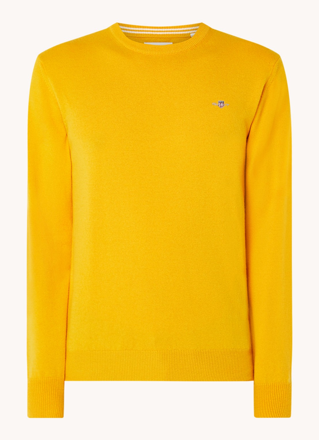 Gant Fijngebreide pullover van wol met logoborduring - voorkant donkergeel