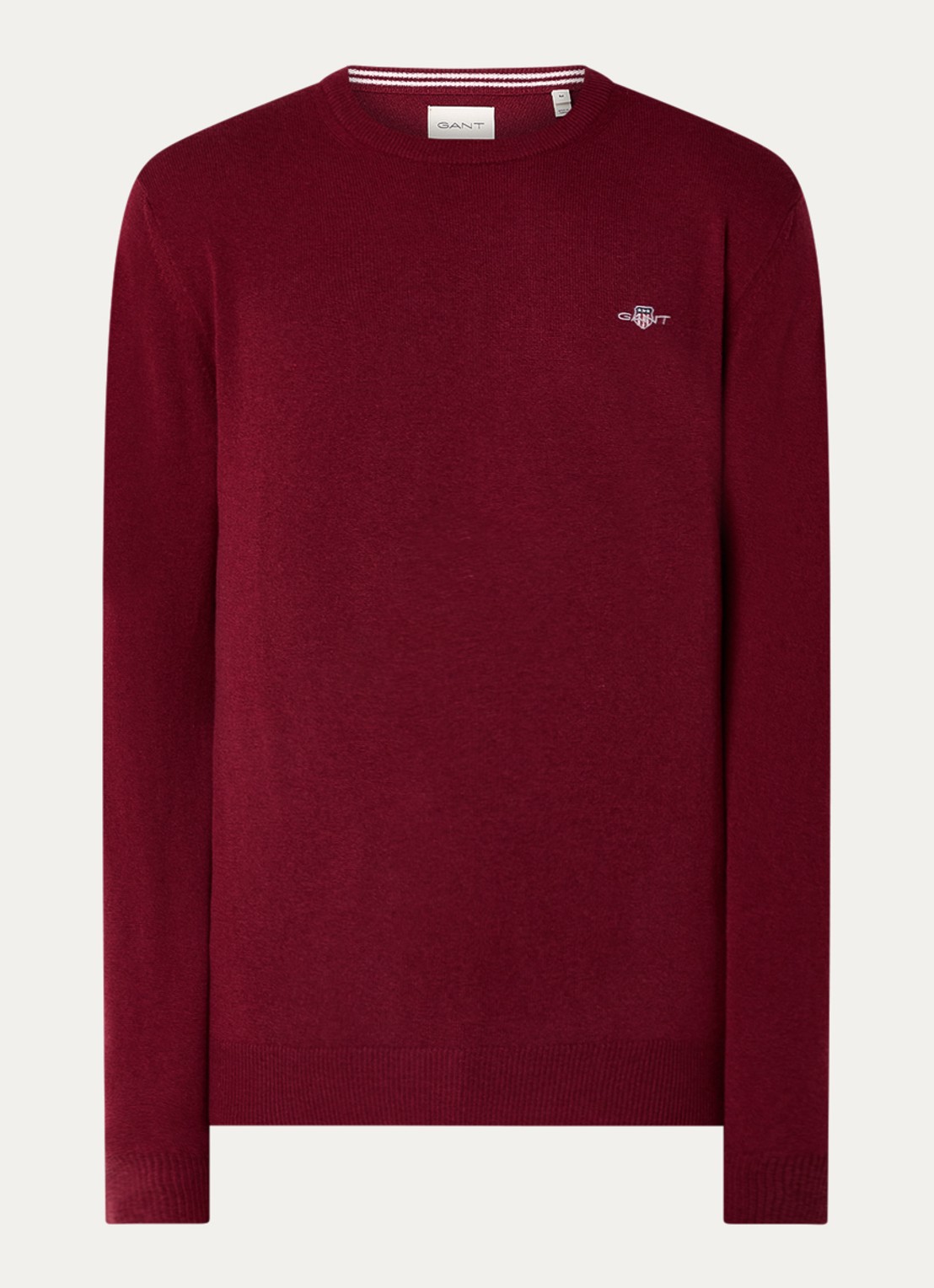 Gant Fijngebreide pullover van wol met logoborduring - voorkant donkerrood