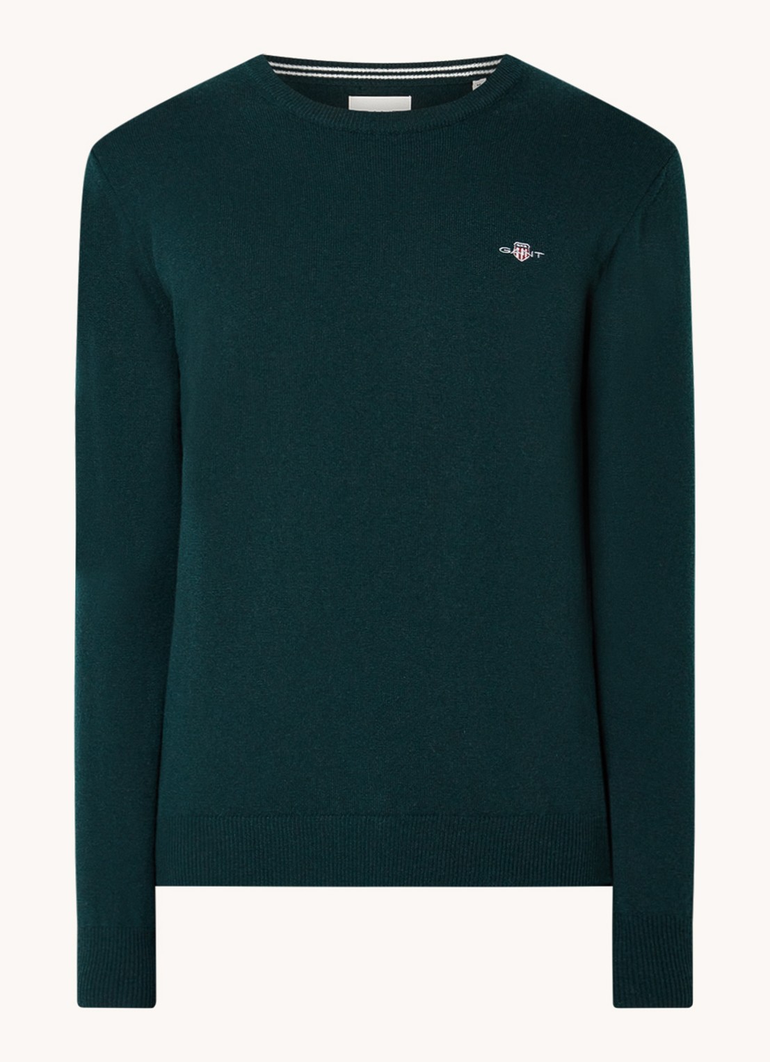 Gant Fijngebreide pullover van wol met logoborduring - voorkant 2 donkergroen