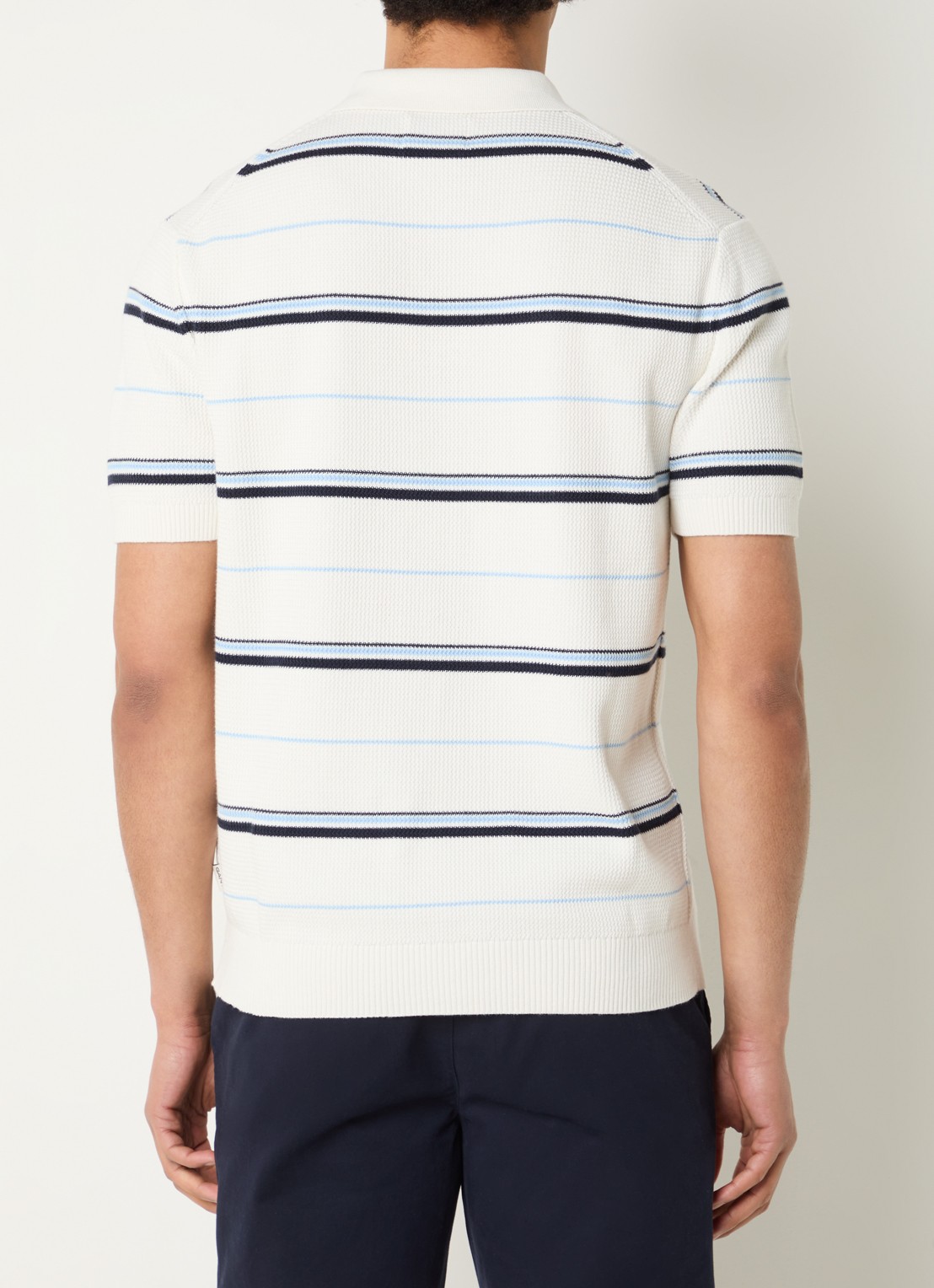 Gant Fijngebreide regular fit polo met streepprint - achterkant 2 gebroken wit