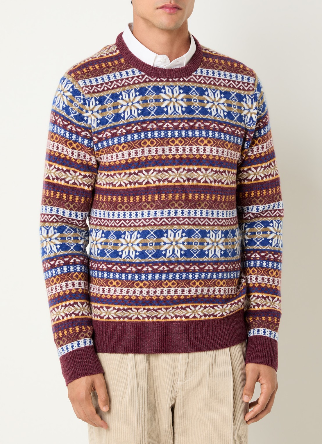 Gant Fijngebreide trui in lamswolblend met grafische print - detail bordeauxrood