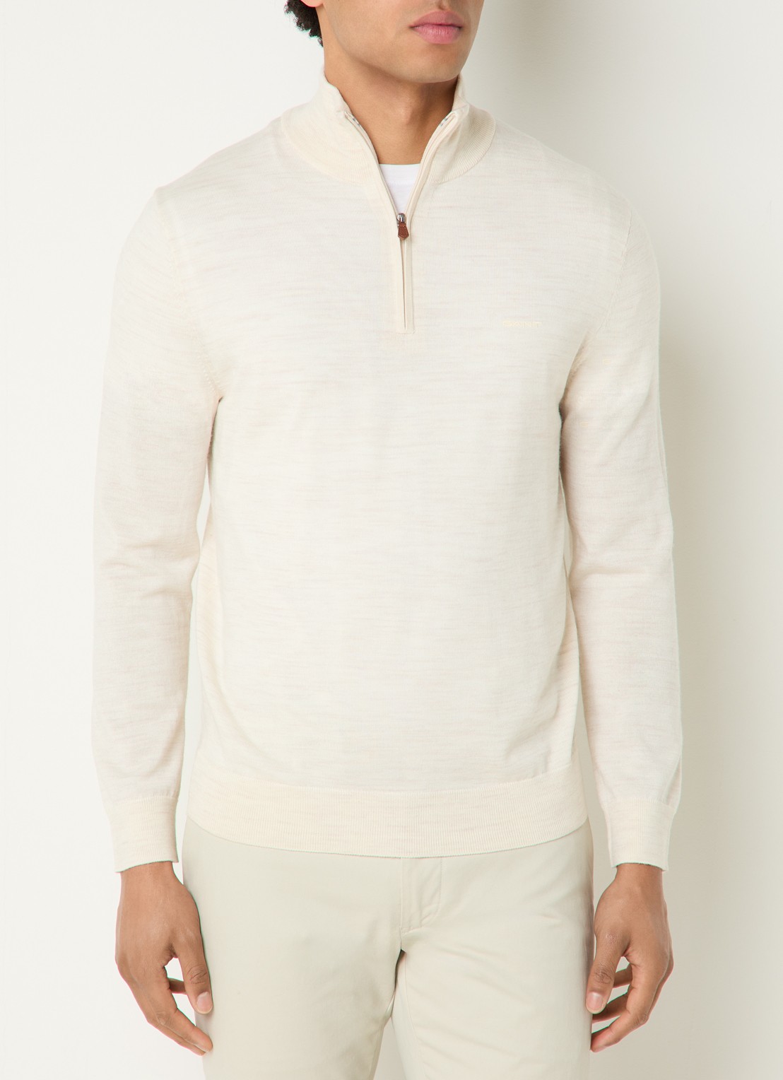 Gant Fijngebreide trui in merino wol met halve rits - detail 3 creme