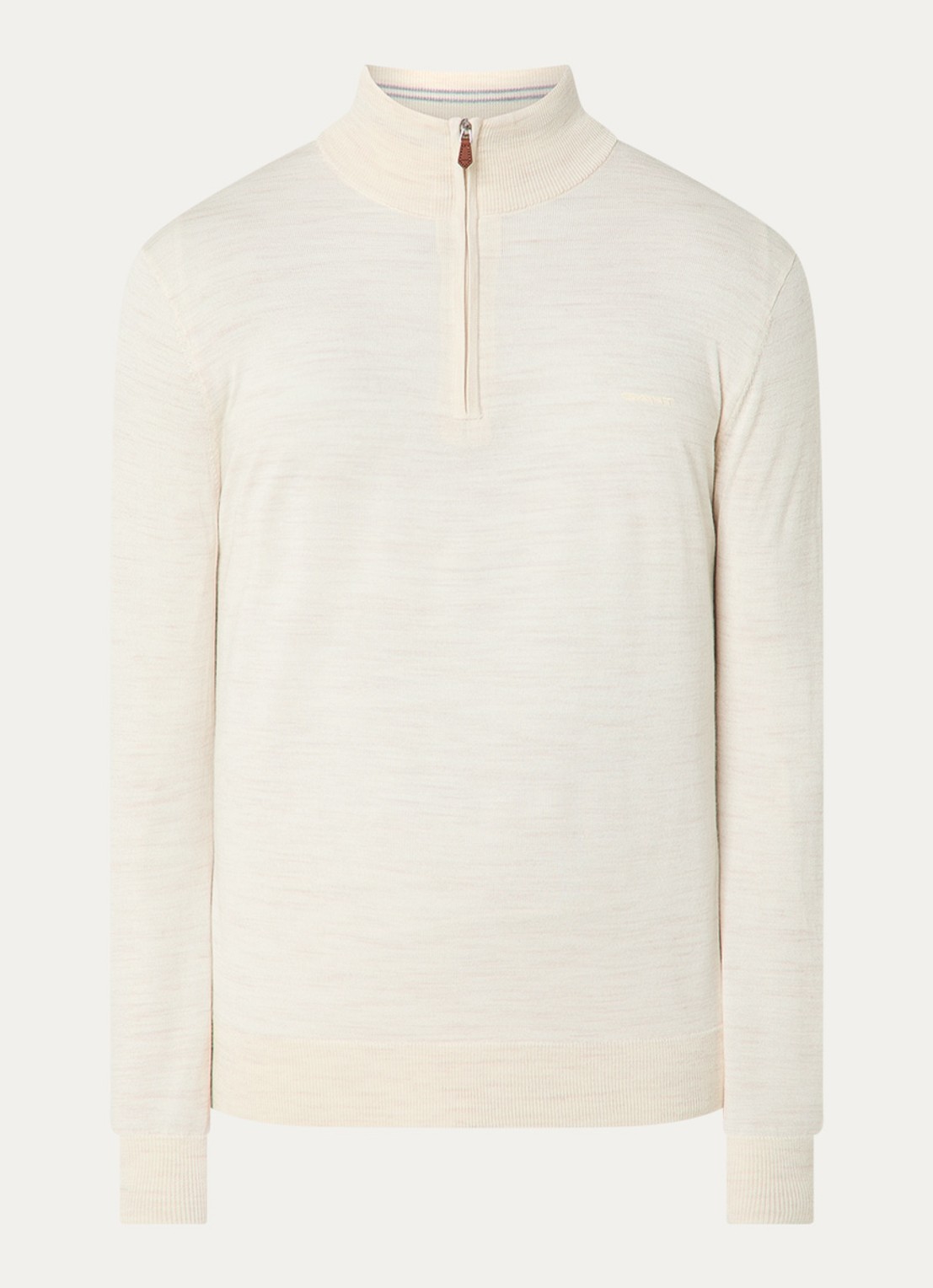 Gant Fijngebreide trui in merino wol met halve rits - voorkant creme