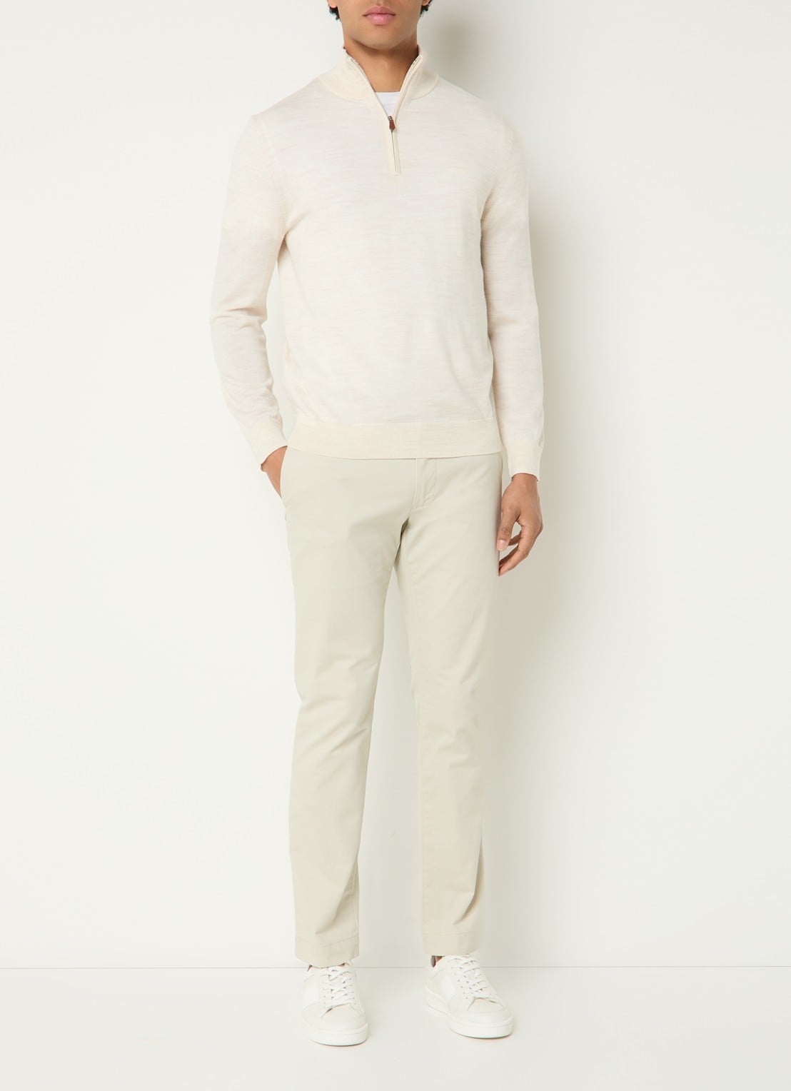 Gant Fijngebreide trui in merino wol met halve rits - voorkant 2 creme