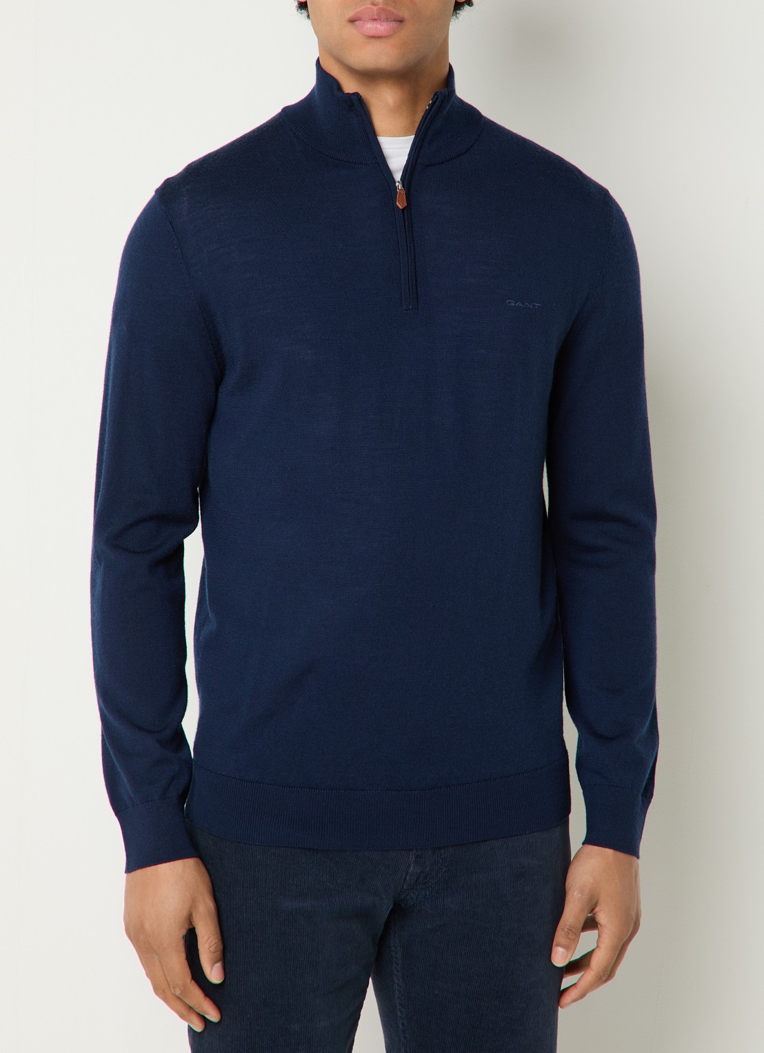 Gant Fijngebreide trui in merino wol met halve rits - detail 2 donkerblauw