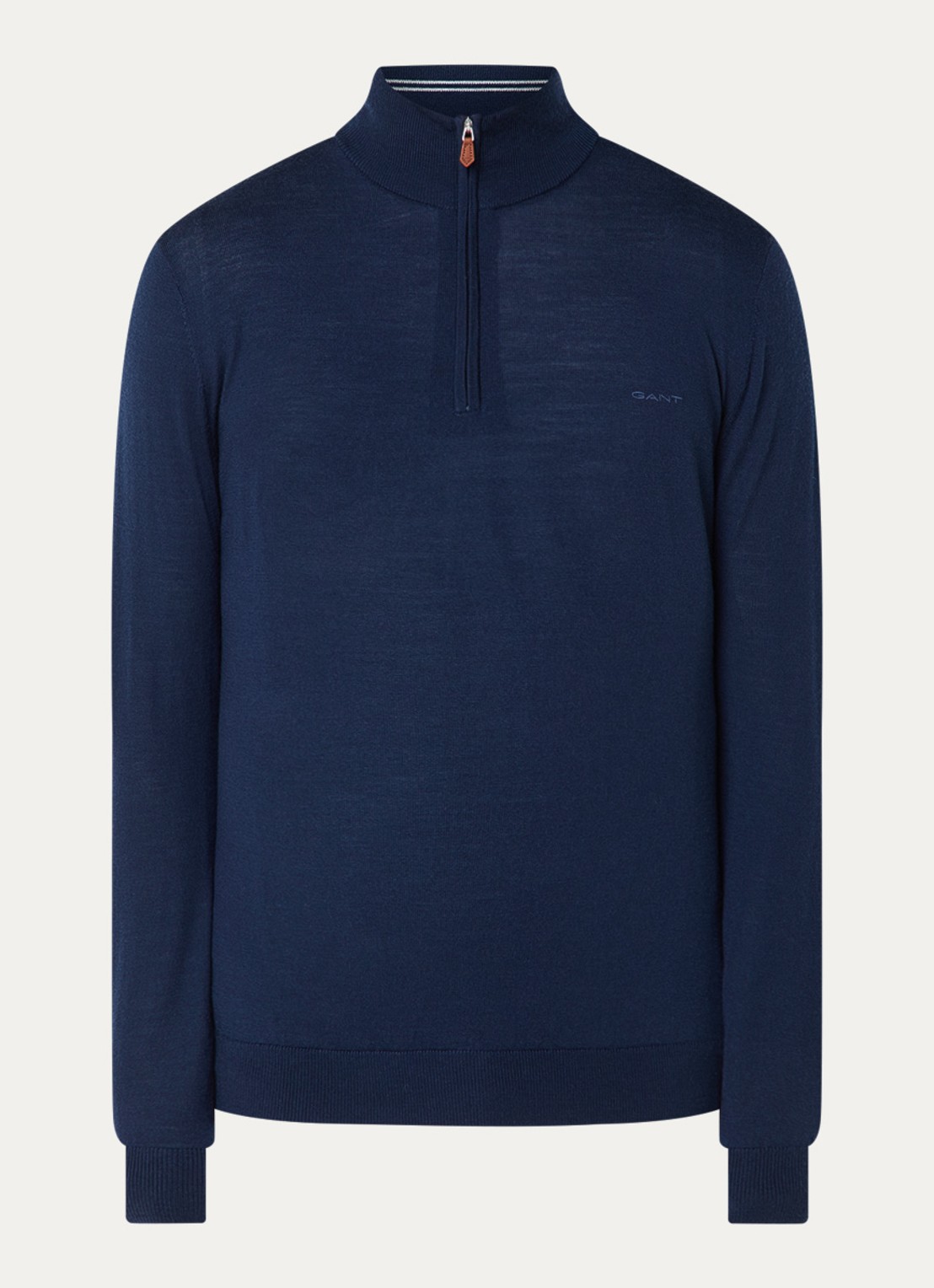 Gant Fijngebreide trui in merino wol met halve rits - voorkant 3 donkerblauw