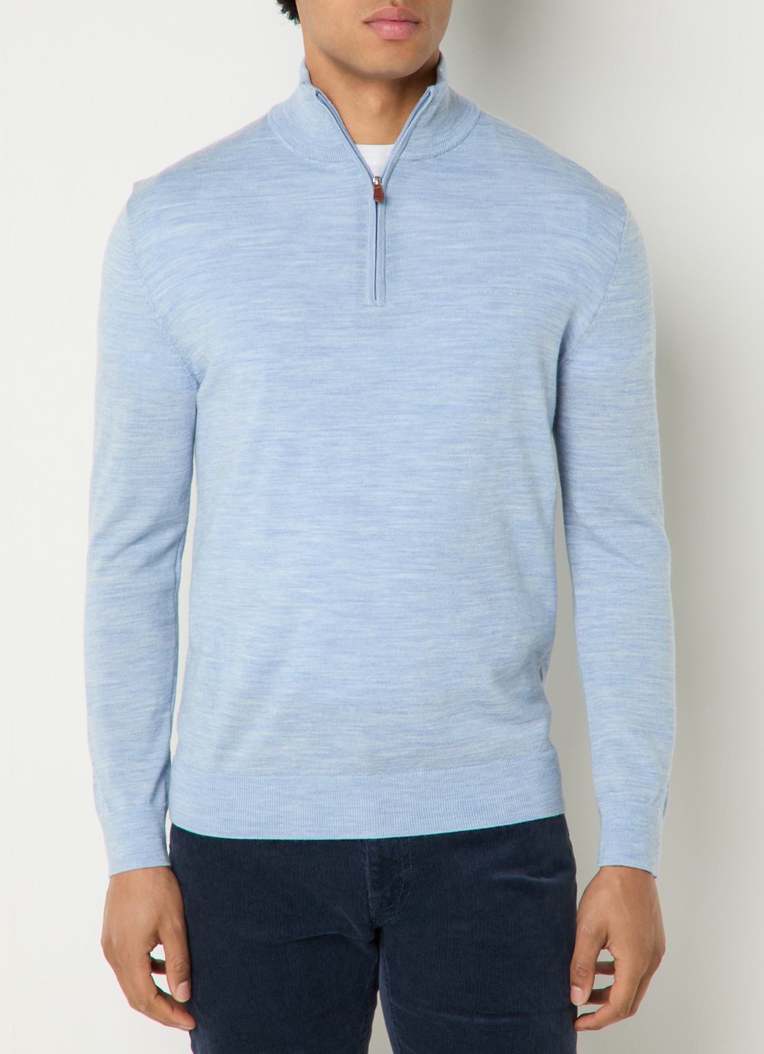Gant Fijngebreide trui in merino wol met halve rits - detail 4 blauwgrijs