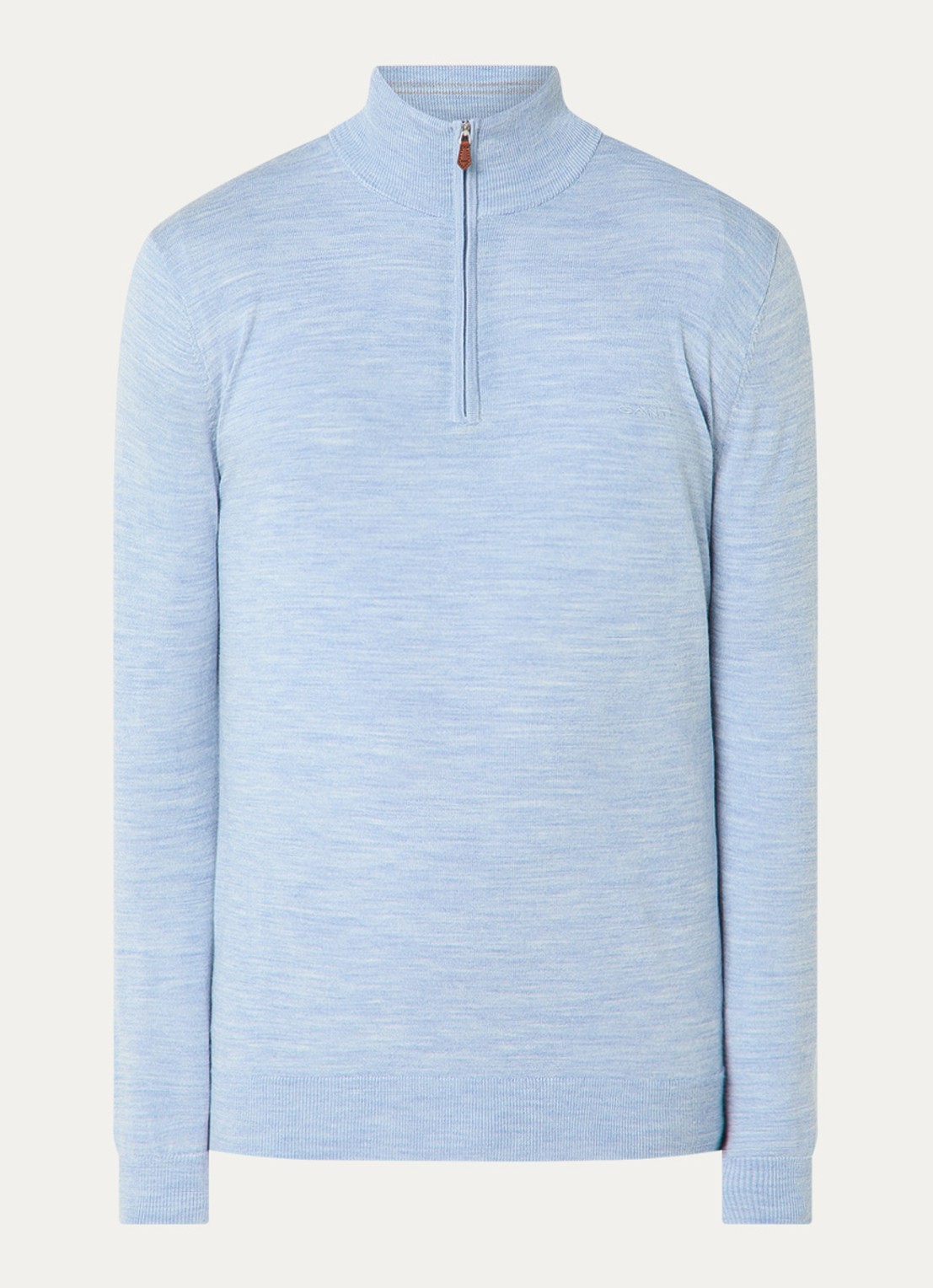 Gant Fijngebreide trui in merino wol met halve rits - voorkant blauwgrijs