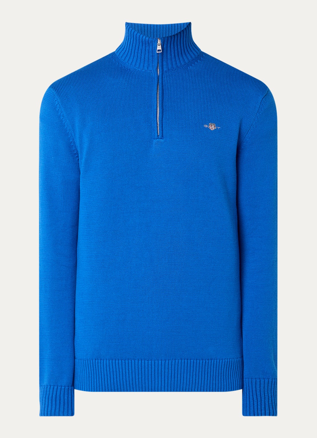 Gant Fijngebreide trui met halve rits en logo - voorkant 3 blauw