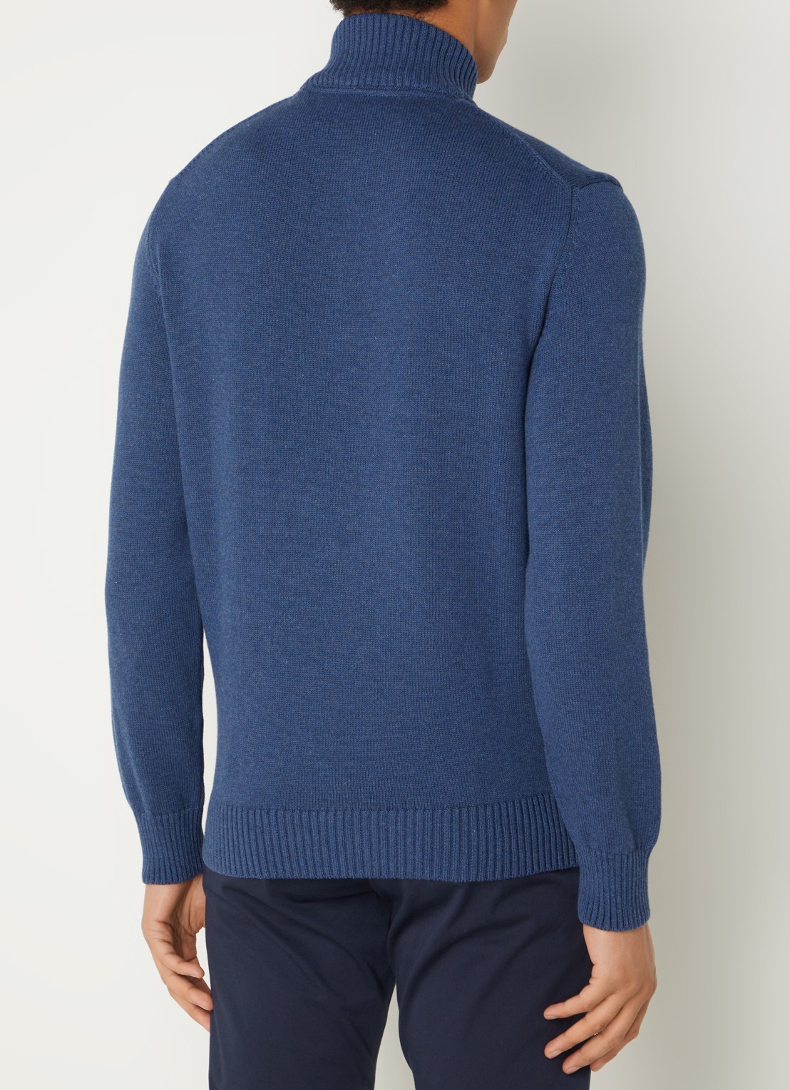 Gant Fijngebreide trui met halve rits en logo - achterkant indigo