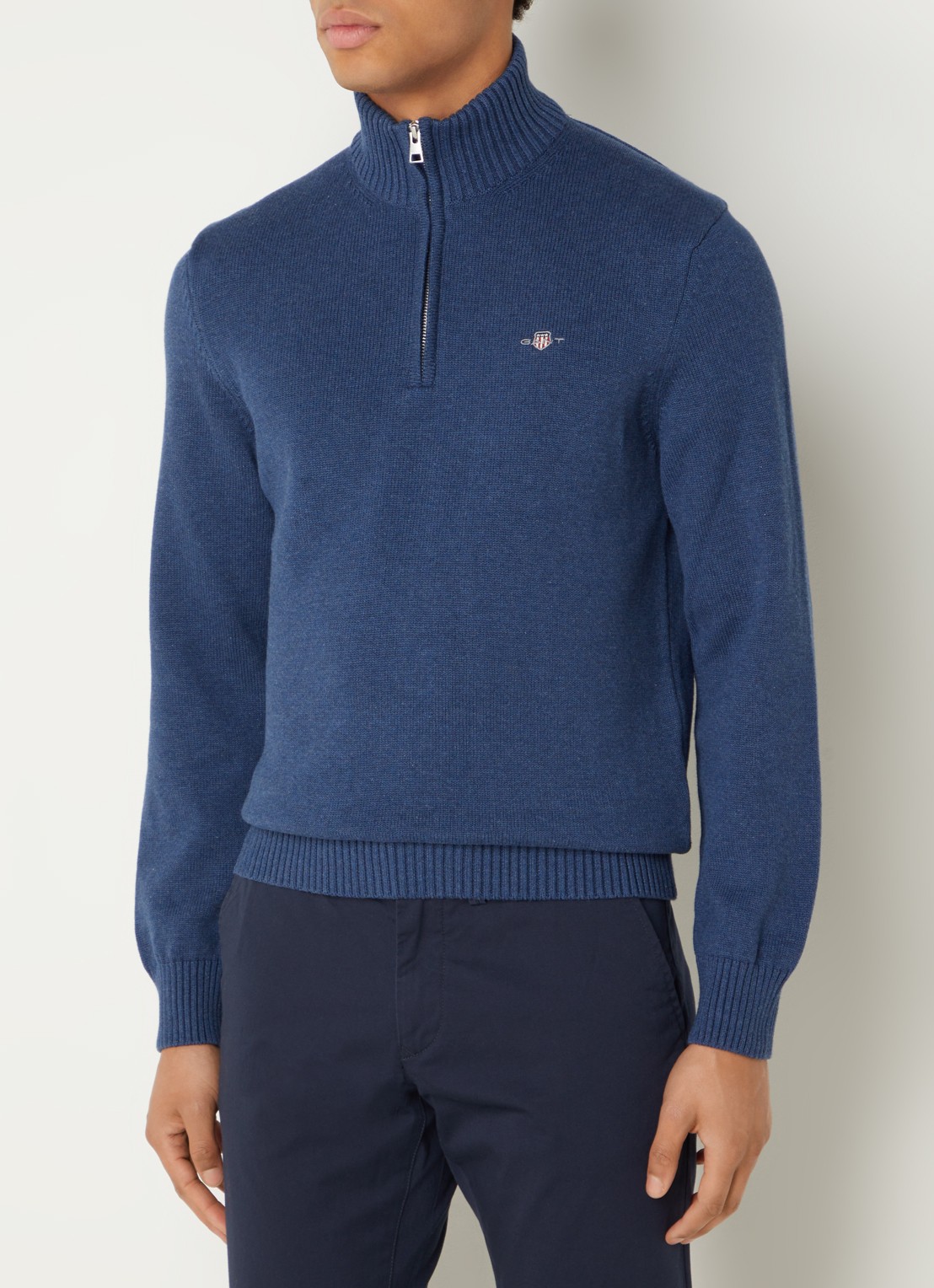 Gant Fijngebreide trui met halve rits en logo - detail 4 indigo
