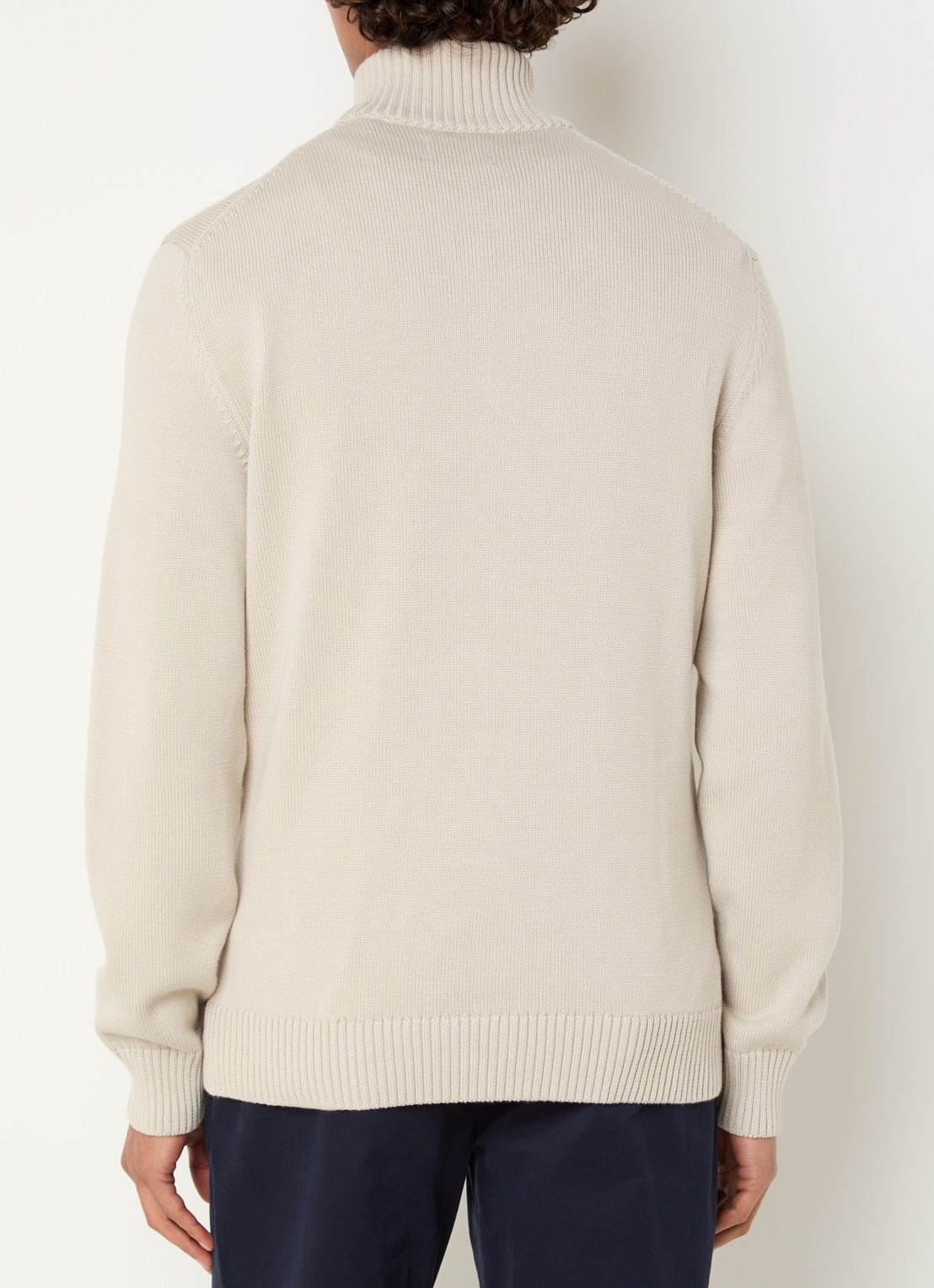 Gant Fijngebreide trui met halve rits en logoborduring - achterkant 2 beige