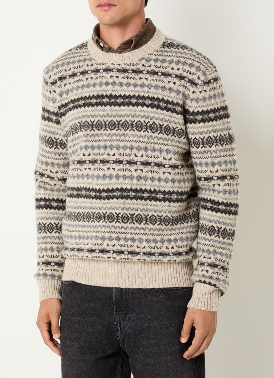 Gant Fijngebreide trui van wol met grafische print - detail beige