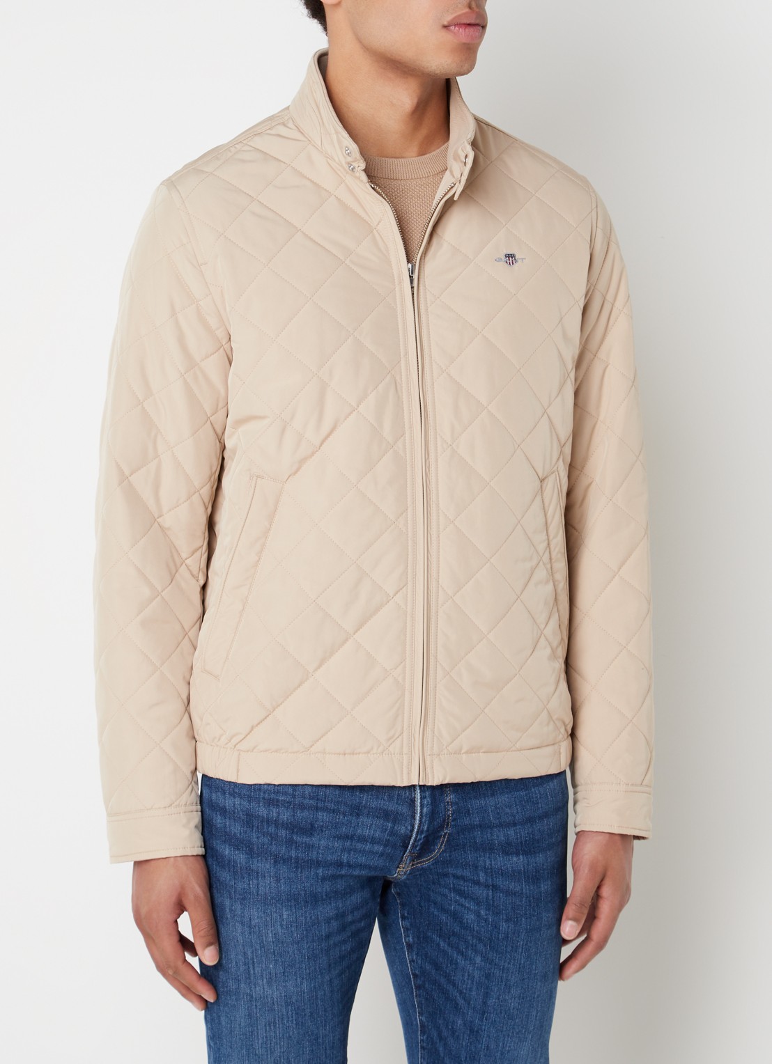 Gant Gewatteerd windjack met quilt patroon - detail donkerbeige