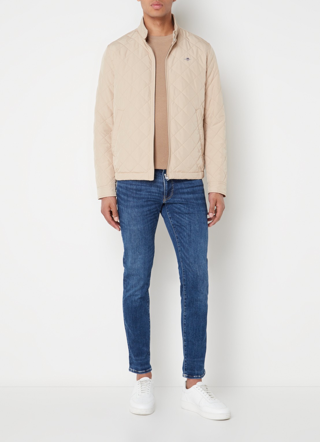 Gant Gewatteerd windjack met quilt patroon - voorkant 4 donkerbeige