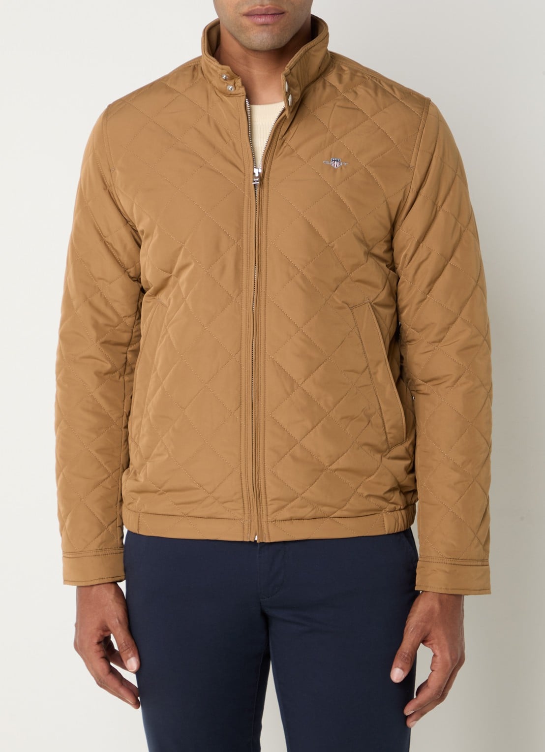 Gant Gewatteerd windjack met quilt patroon - detail 3 cognac