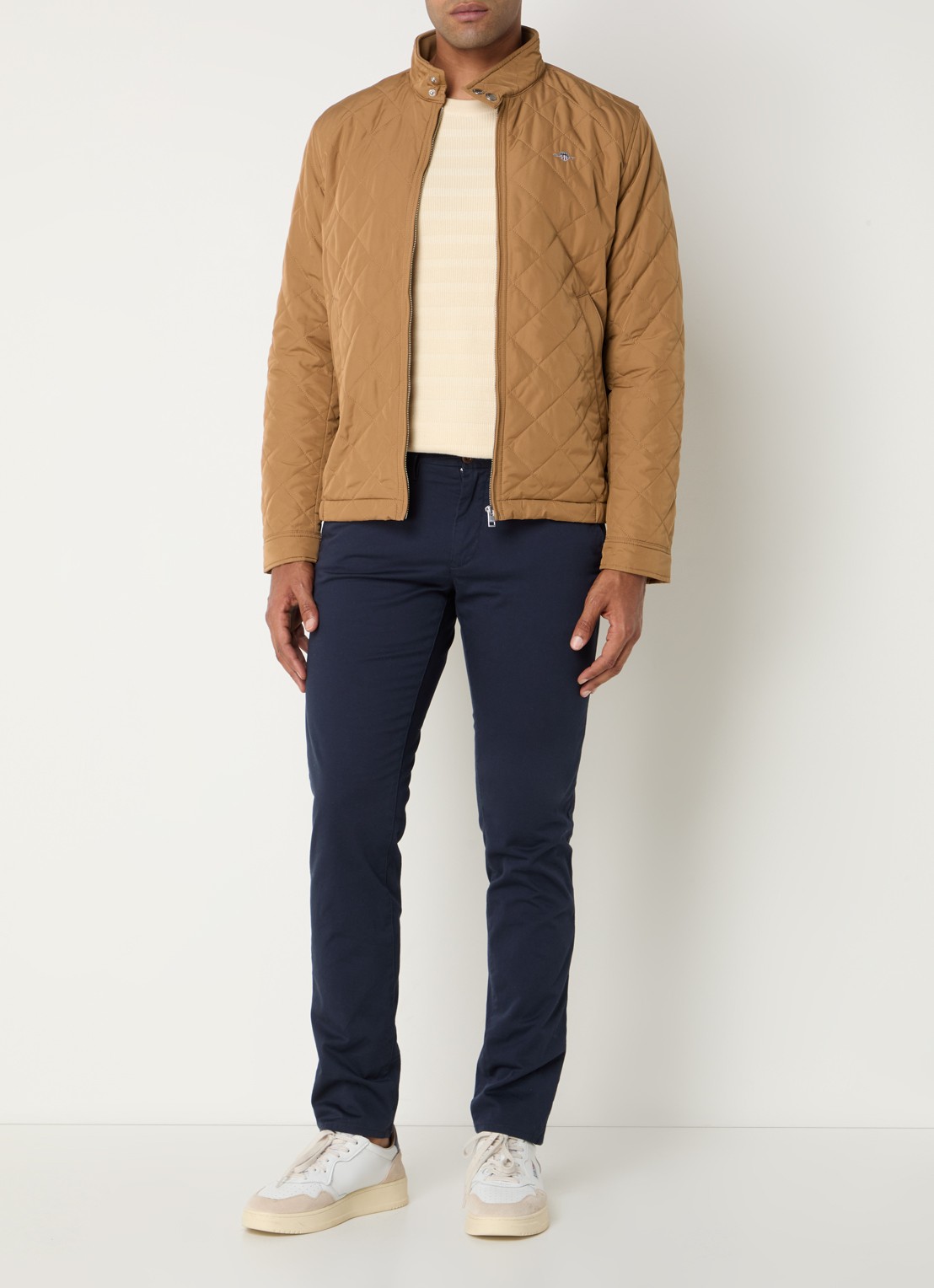 Gant Gewatteerd windjack met quilt patroon - voorkant 2 cognac