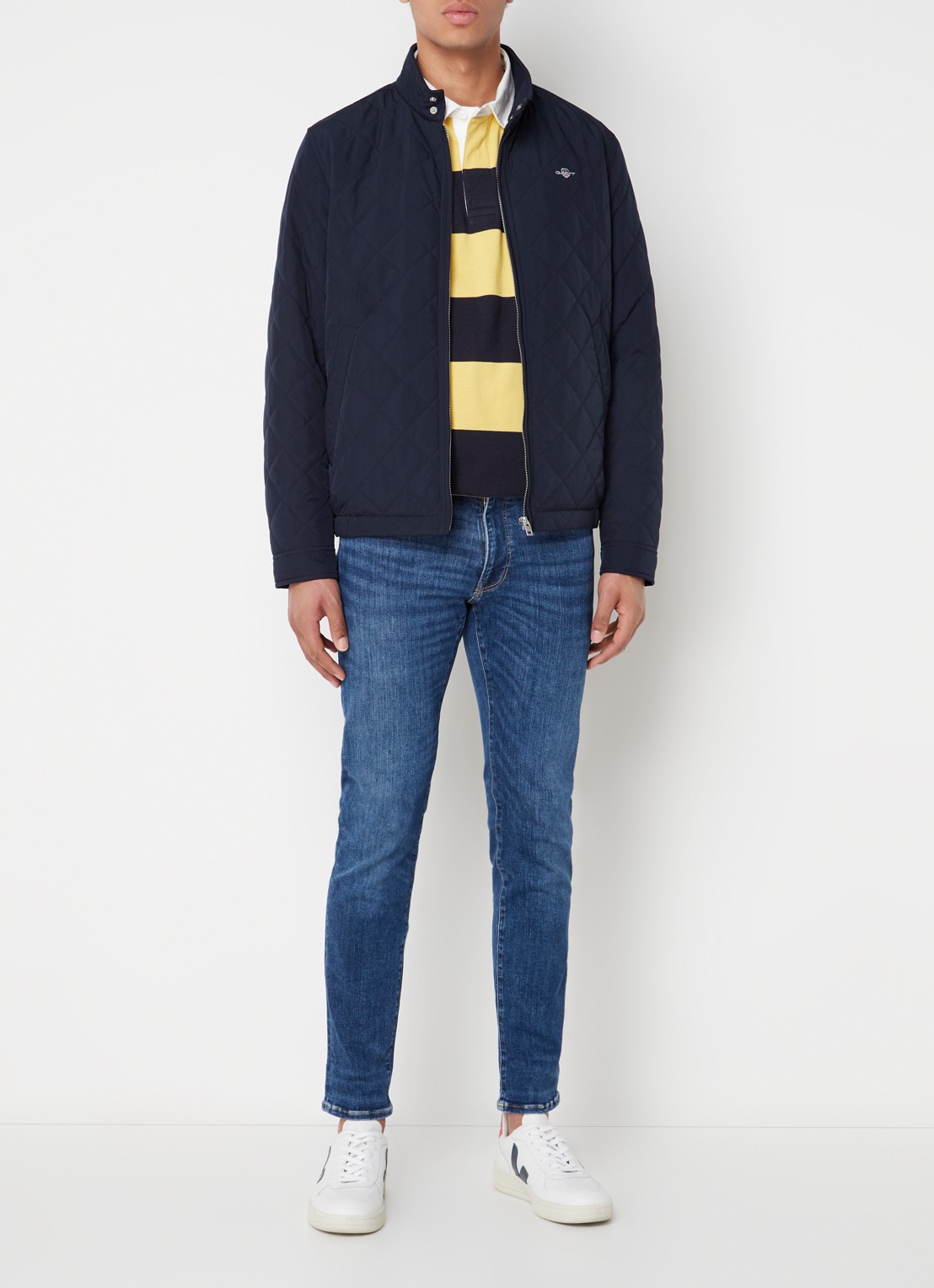 Gant Gewatteerd windjack met quilt patroon - voorkant 3 blauw