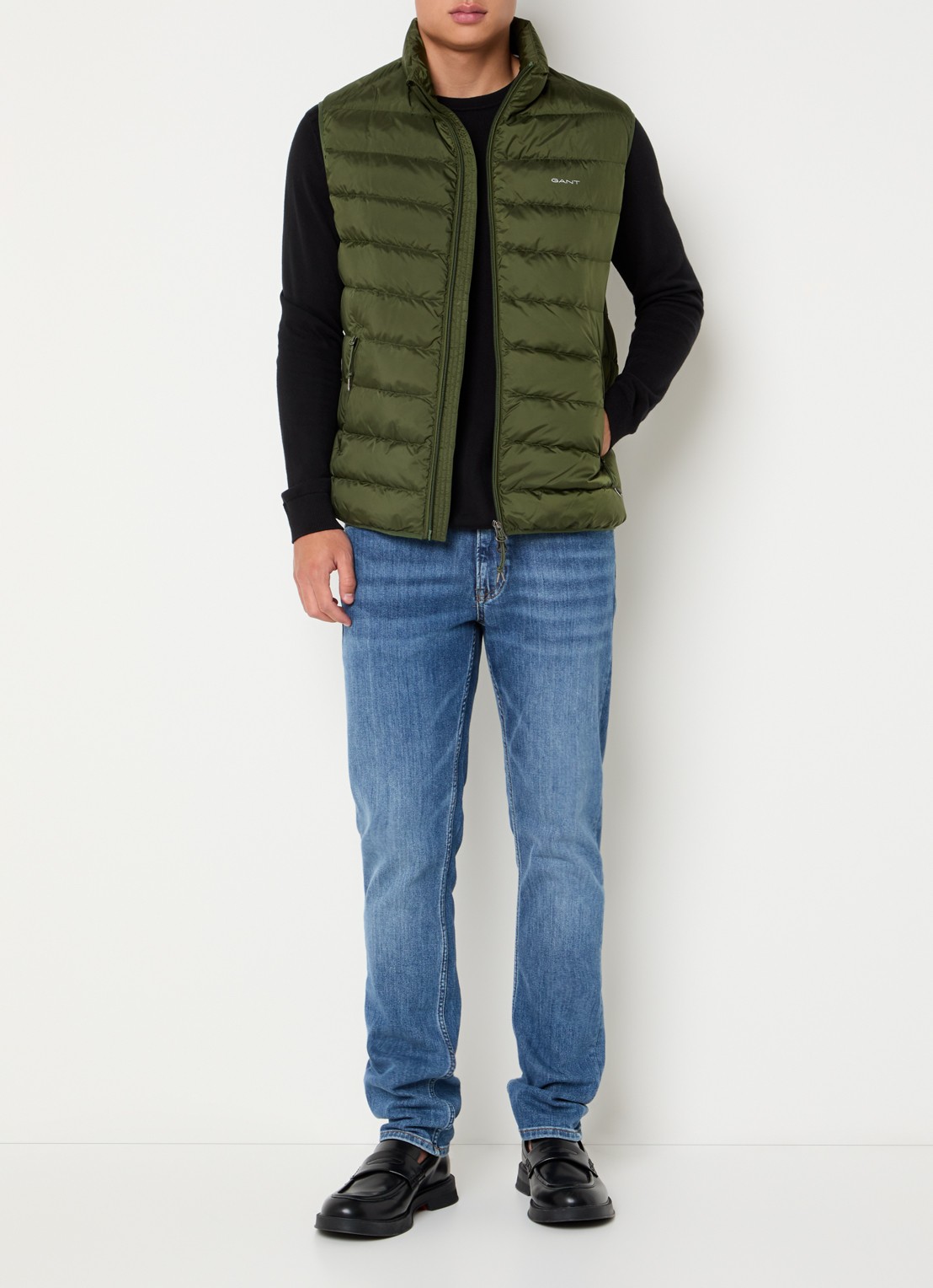 Gant Gewatteerde bodywarmer met ritszakken - voorkant 2 donkergroen