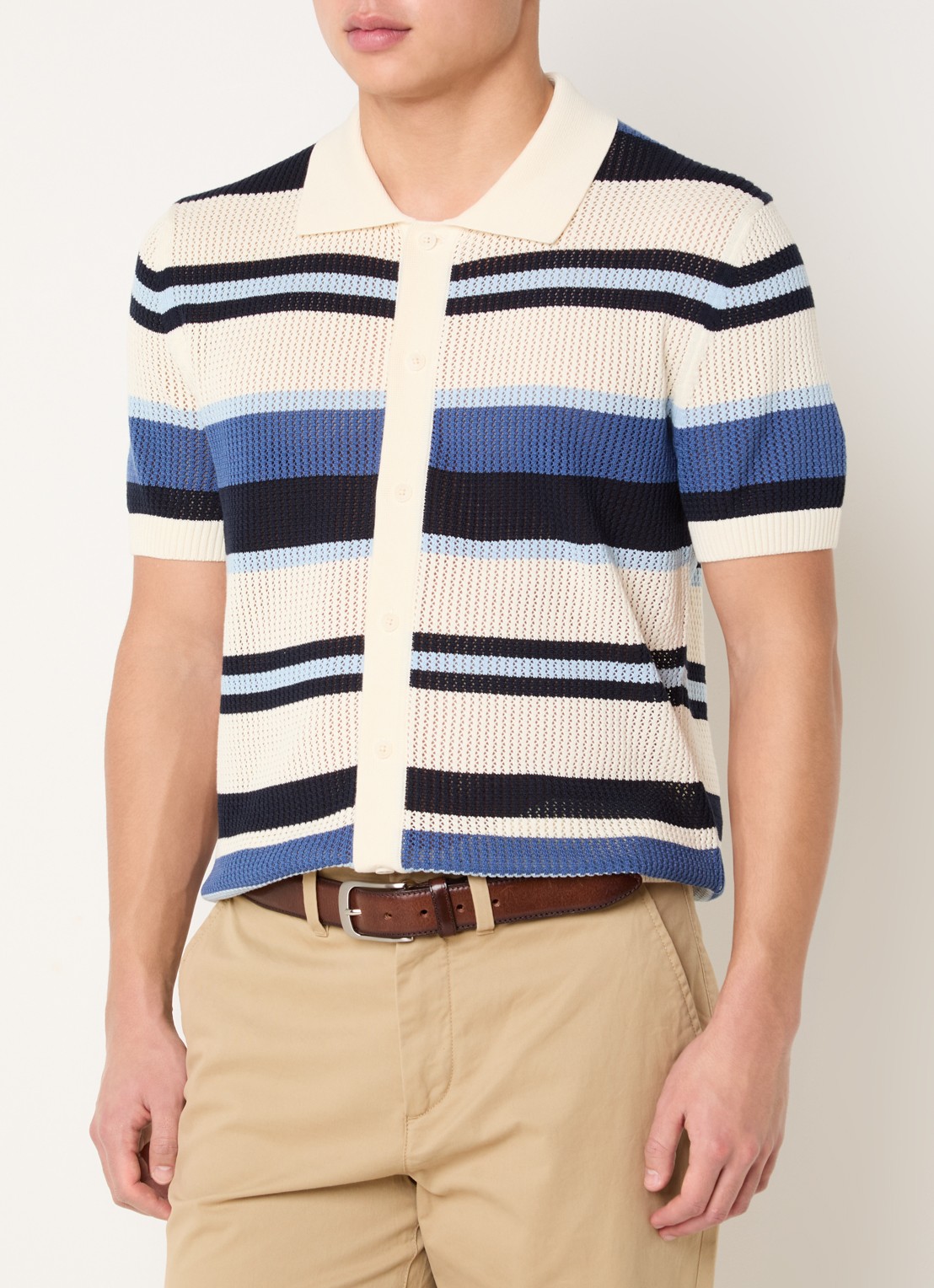 Gant Grofgebreid regular fit overhemd met streepprint - detail indigo