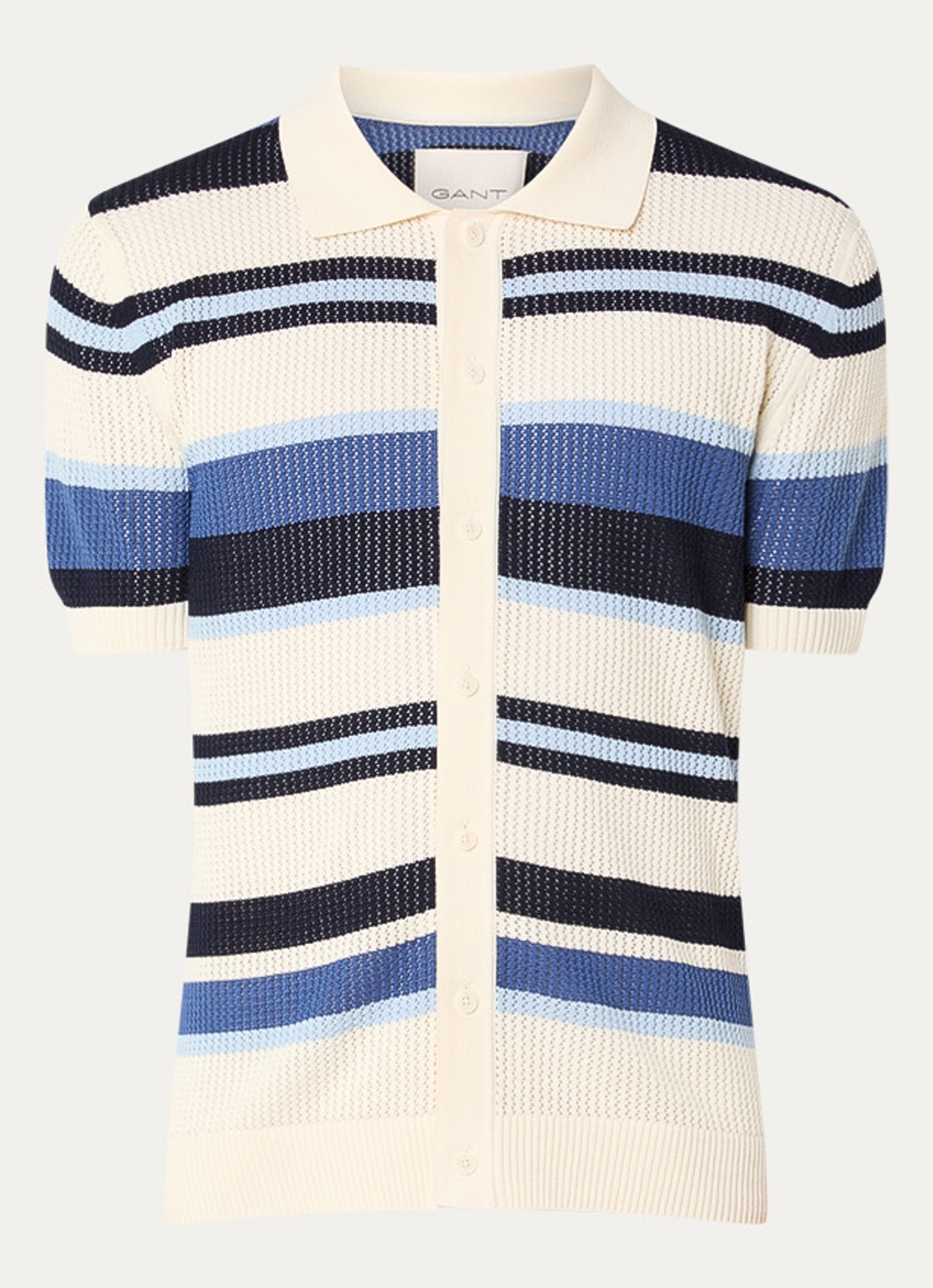 Gant Grofgebreid regular fit overhemd met streepprint - voorkant 3 indigo