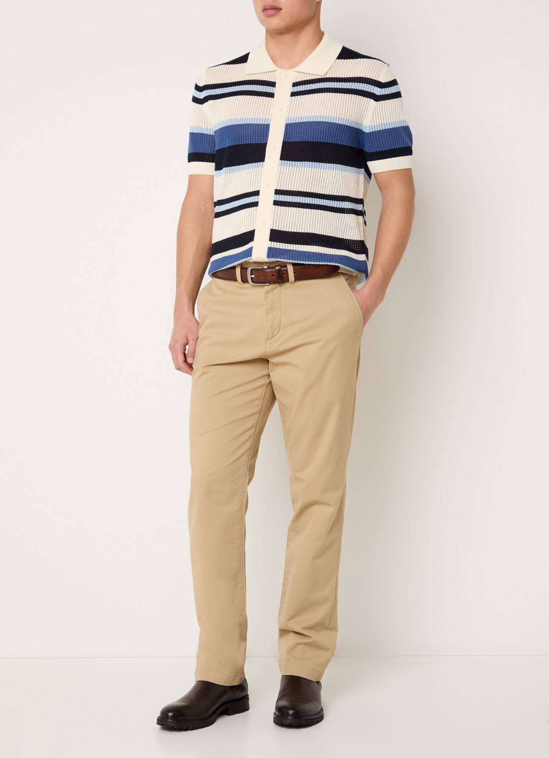 Gant Grofgebreid regular fit overhemd met streepprint - voorkant 4 indigo