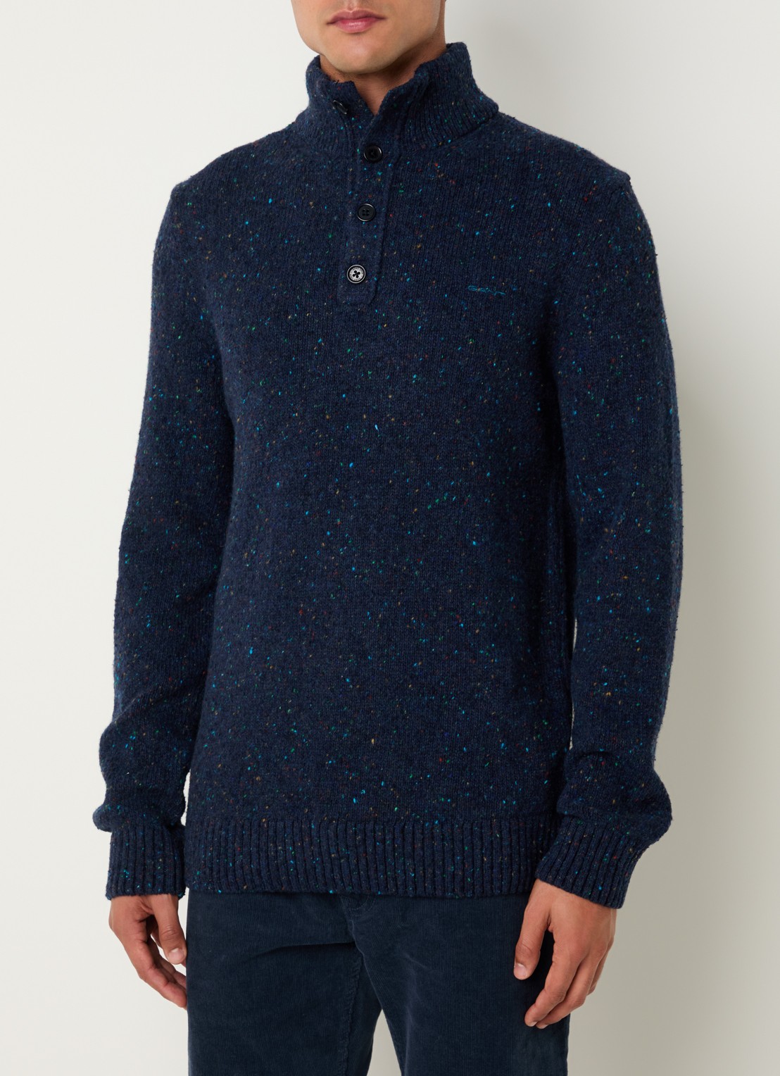 Gant Grofgebreide trui in wolblend  met gemêleerd dessin - detail donkerblauw
